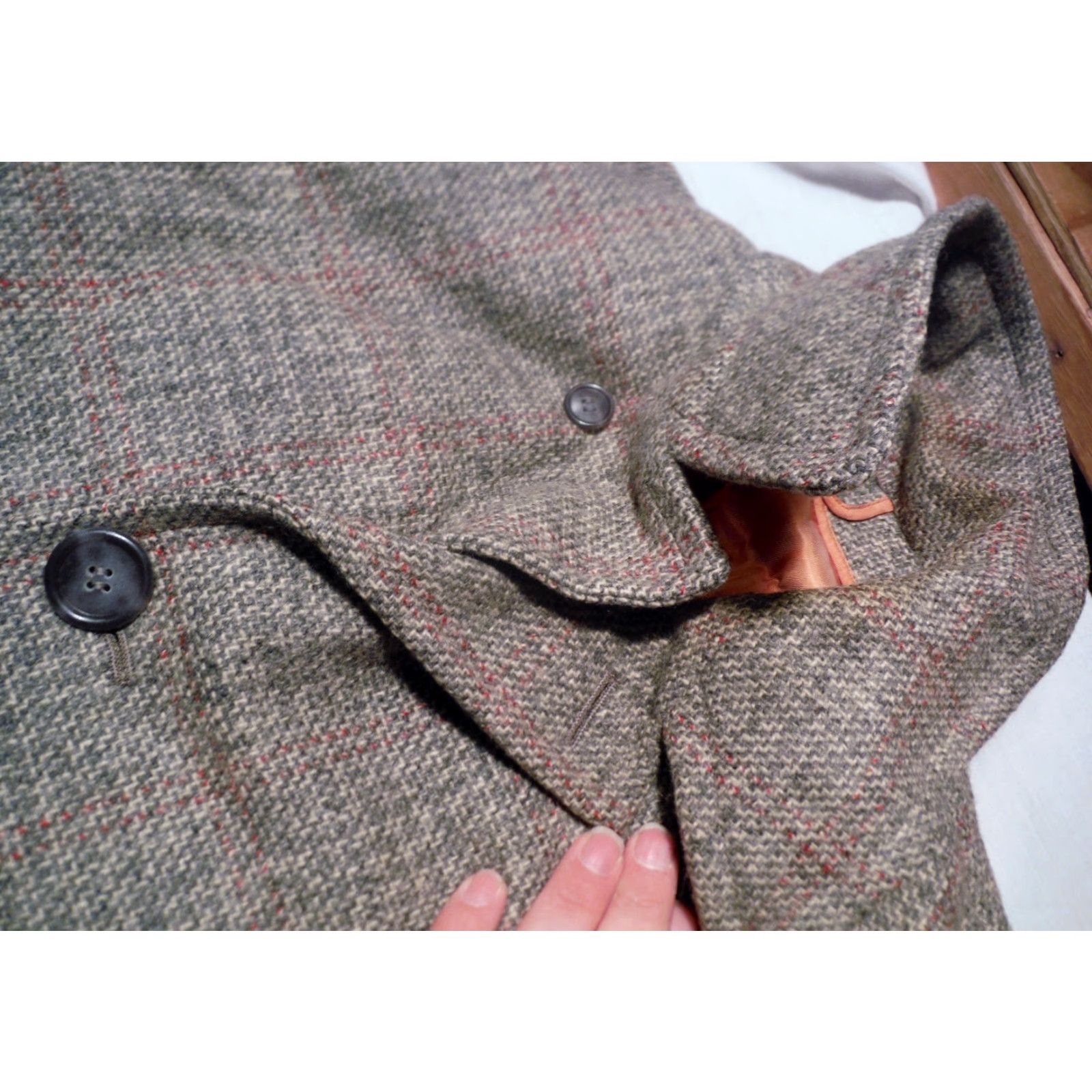 Vintage VINTAGE ALPAGORA Gray Tailored Coat Long Winter Wool 42 Mens 1960s Gray with Red Window Panel Designs 46" Chest 42" Length Size US XS / EU 42 / 0 - 6 Thumbnail