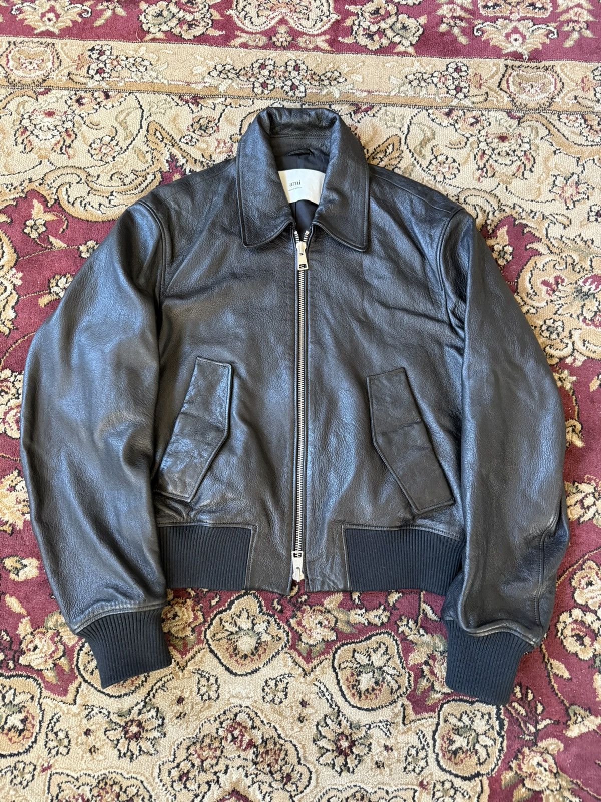 AMI Ami Paris Black Leather Jacket Size US L / EU 52-54 / 3 - 1 Thumbnail