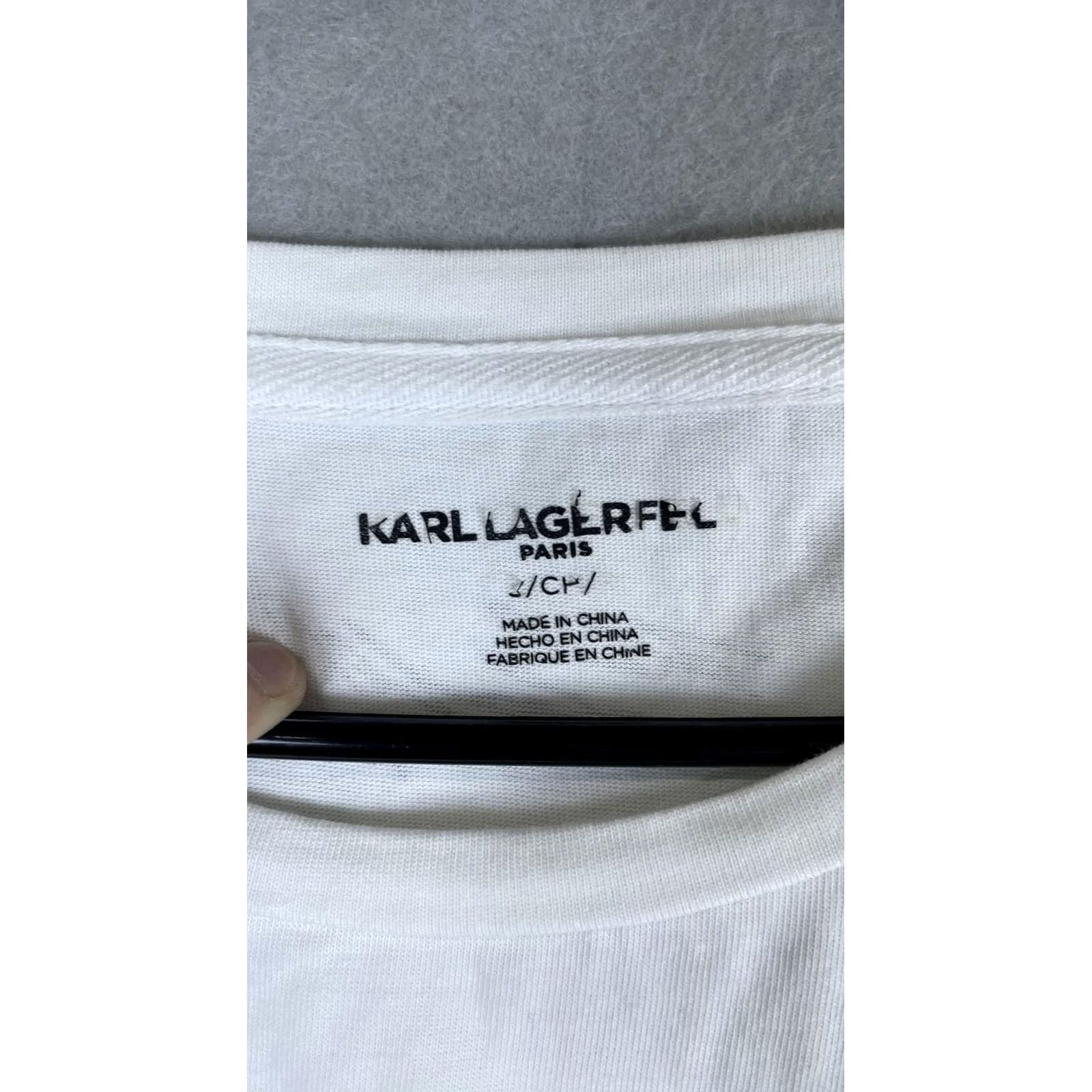 Karl Lagerfeld Karl Lagerfeld Paris Shirt Womens Small White Logo Graphic Roll Tab Tee Top Size S / US 4 / IT 40 - 4 Thumbnail
