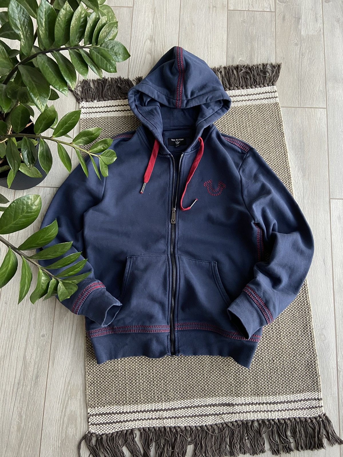 Vintage Y2K True Religion Thick Stitching Navy Zip Hoodie