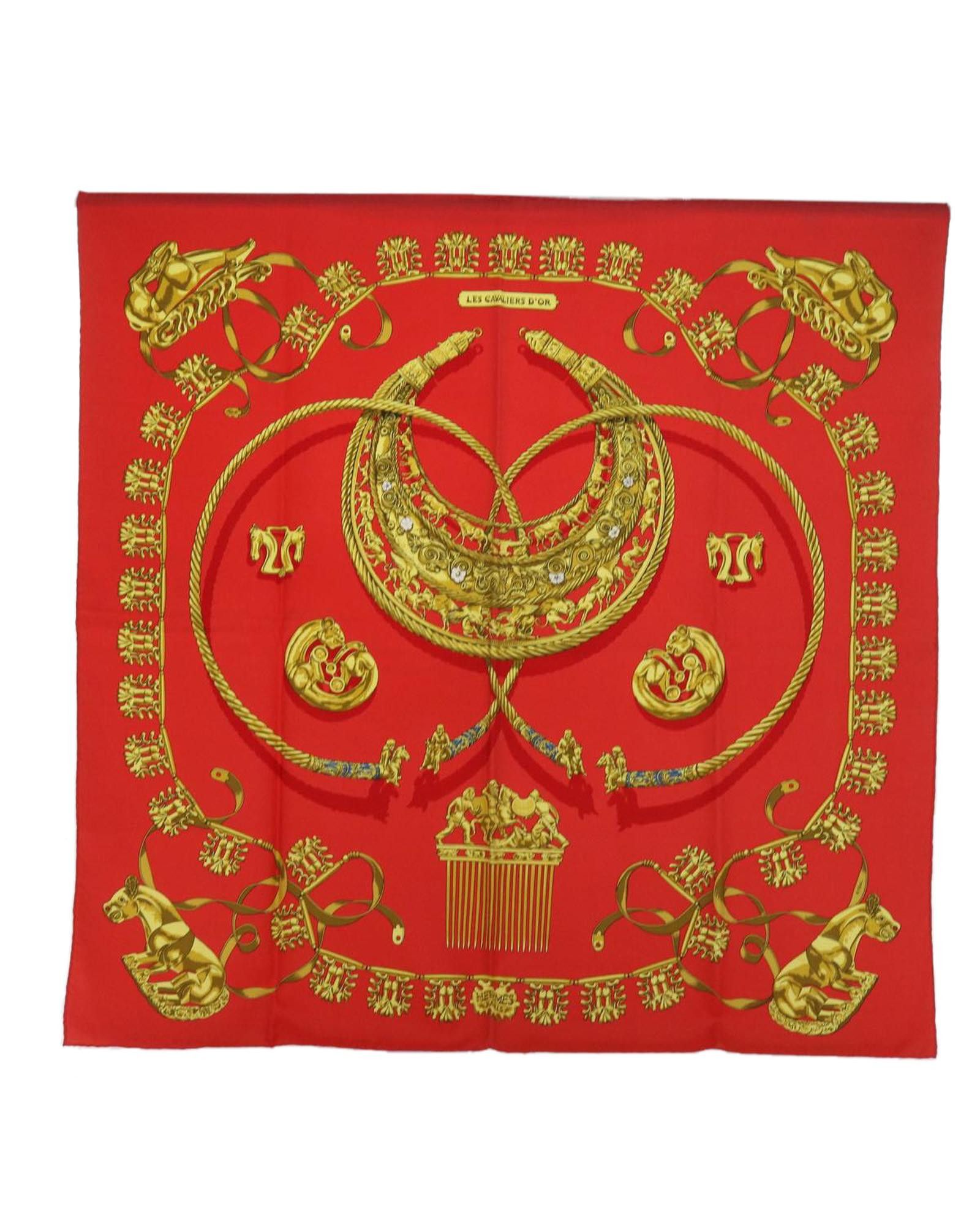 image of Hermes Silk Red Scarf With Horse Design - Bc Rank, Women's
