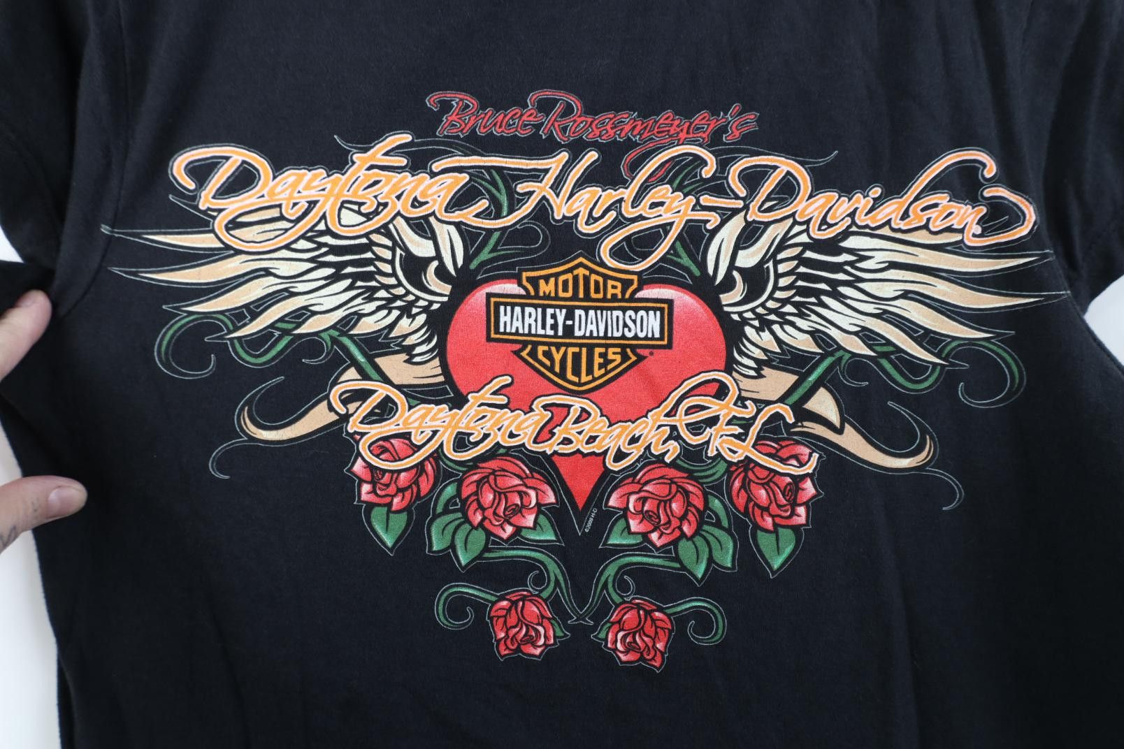 Harley Davidson Vintage Y2K Harley Davidson Rose Heart Wings Tribal T-Shirt Size L / US 10 / IT 46 - 11 Thumbnail