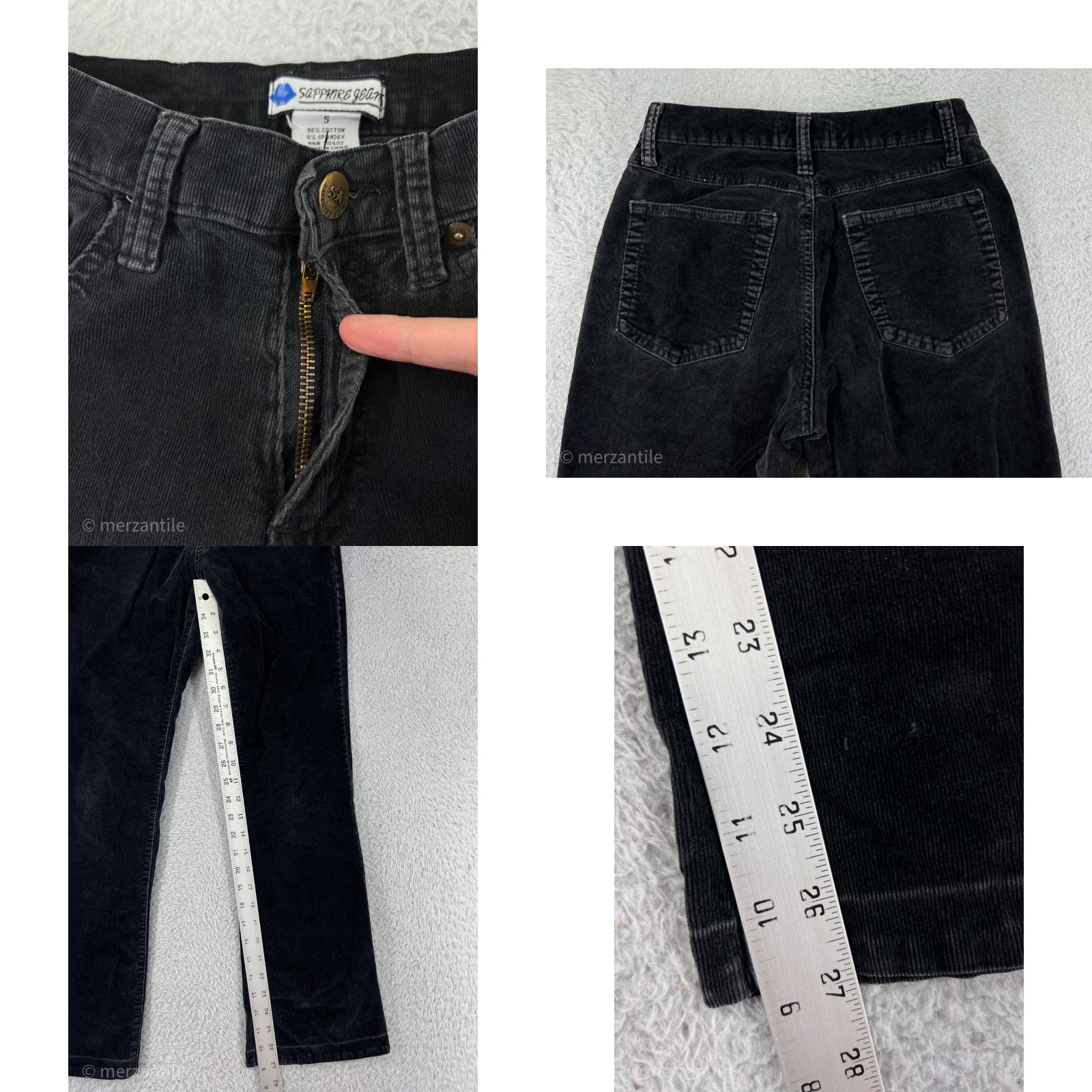 Vintage Sapphire Jeans Pants Womens 5 Black Corduroy Cotton Blend Stretch Bootcut Size 27" / US 4 / IT 40 - 8 Thumbnail