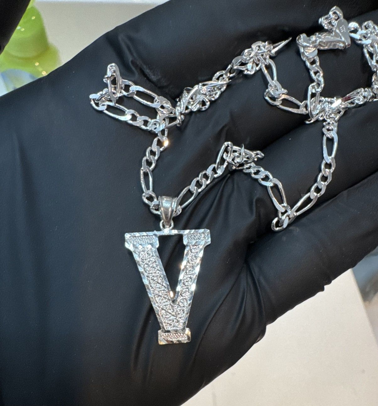 Other 925. SOLID Sterling Silver Initial “V” pendant Diamond Cut Size ONE SIZE - 3 Thumbnail