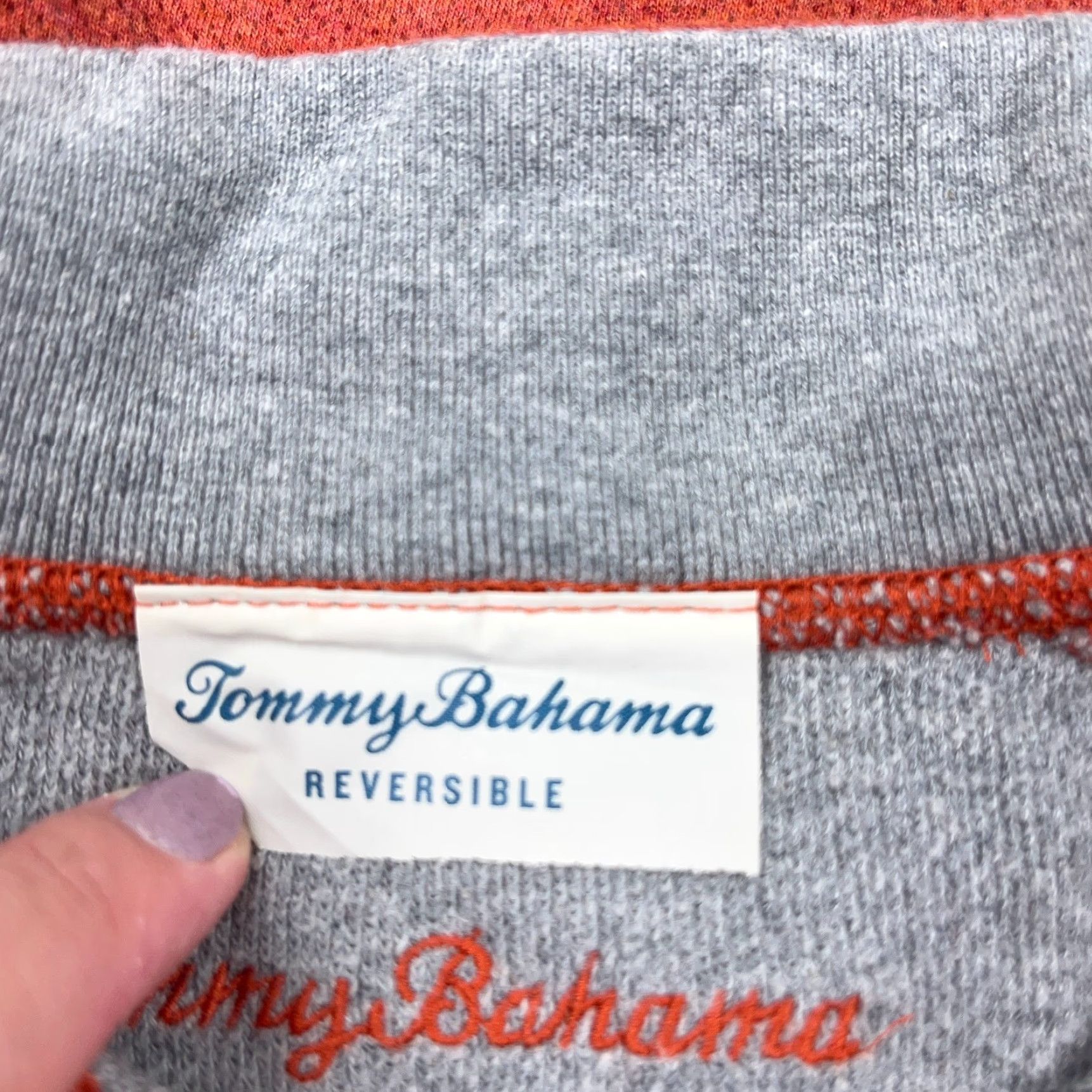 Tommy Bahama Tommy Bahama Sweater Men L Orange Gray Pullover 1/4 Zip Reversible Knit Size US L / EU 52-54 / 3 - 4 Thumbnail