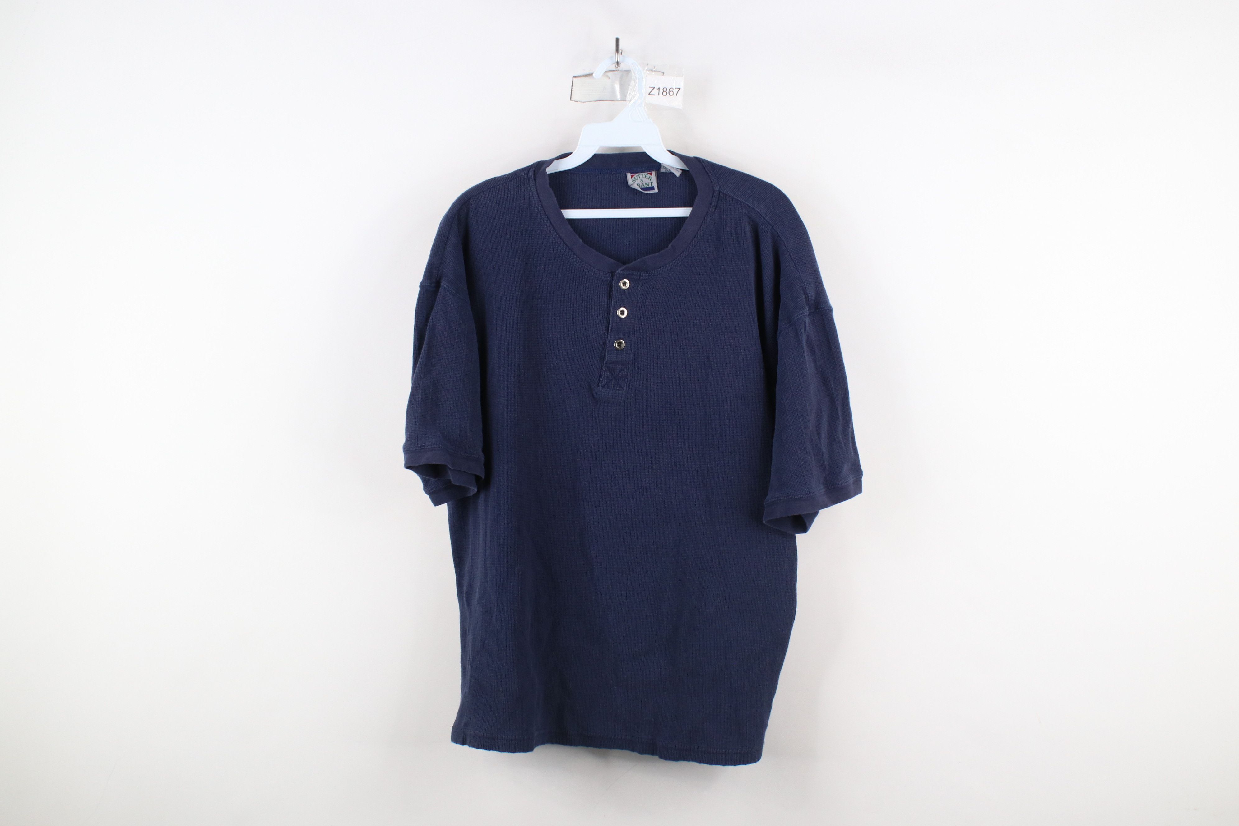 Vintage Vintage 90s Streetwear Thermal Waffle Knit Henley T-Shirt Size US L / EU 52-54 / 3 - 1 Thumbnail
