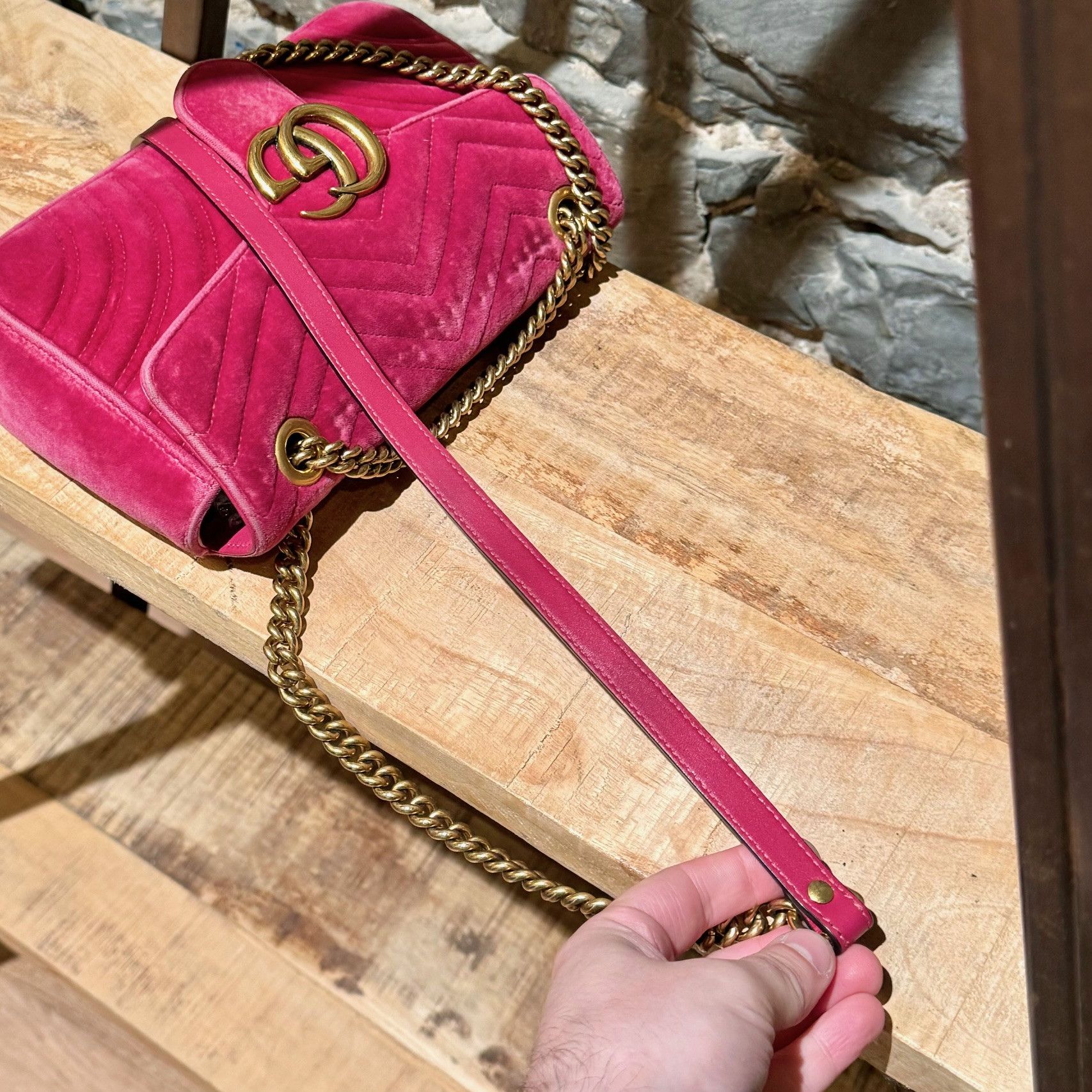 Gucci Gucci Pink Velvet Small Marmont Chain Bag Size ONE SIZE - 12 Thumbnail
