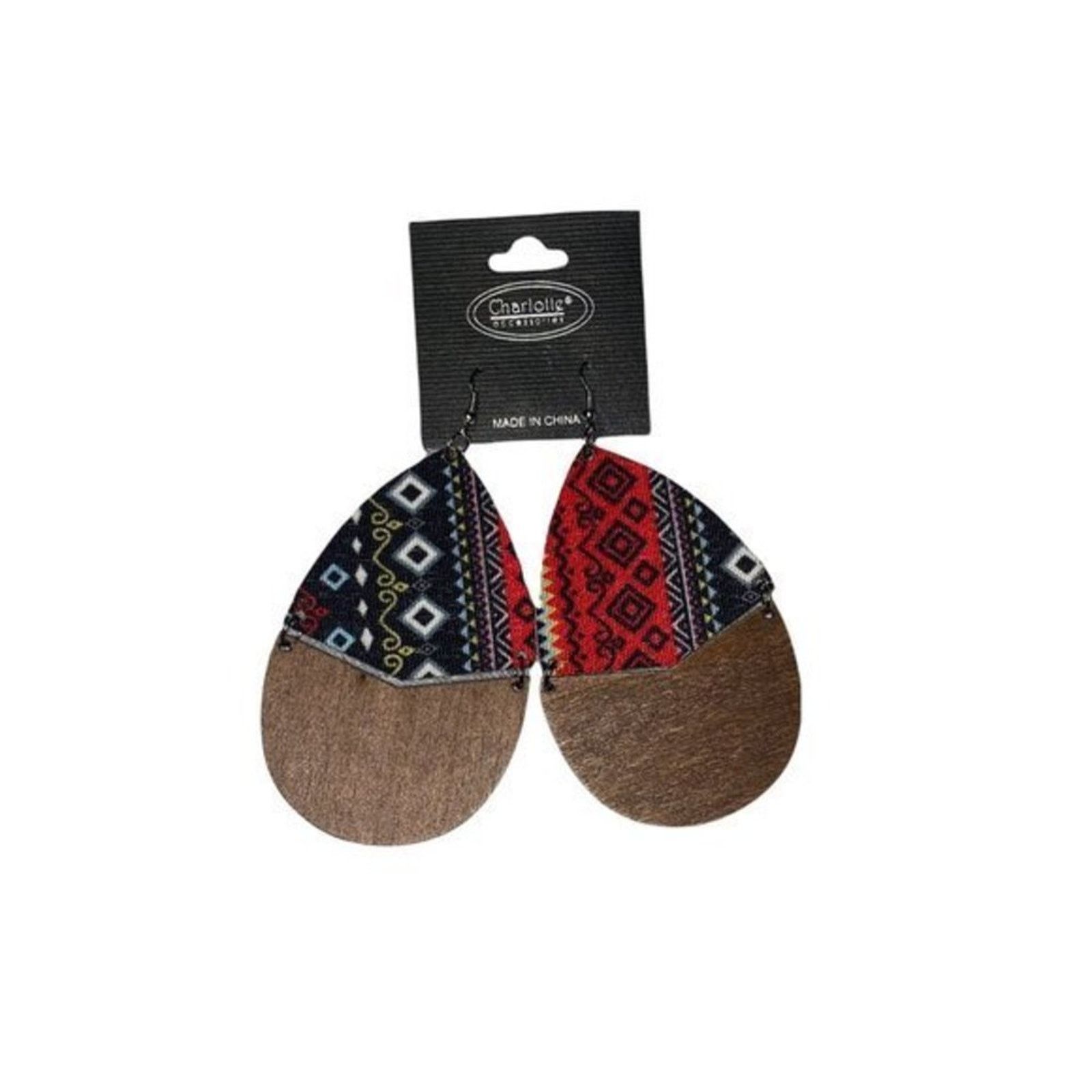 Other Wooden Fabric Boho Aztec Dangle Earrings Black & Red Size ONE SIZE - 1 Thumbnail