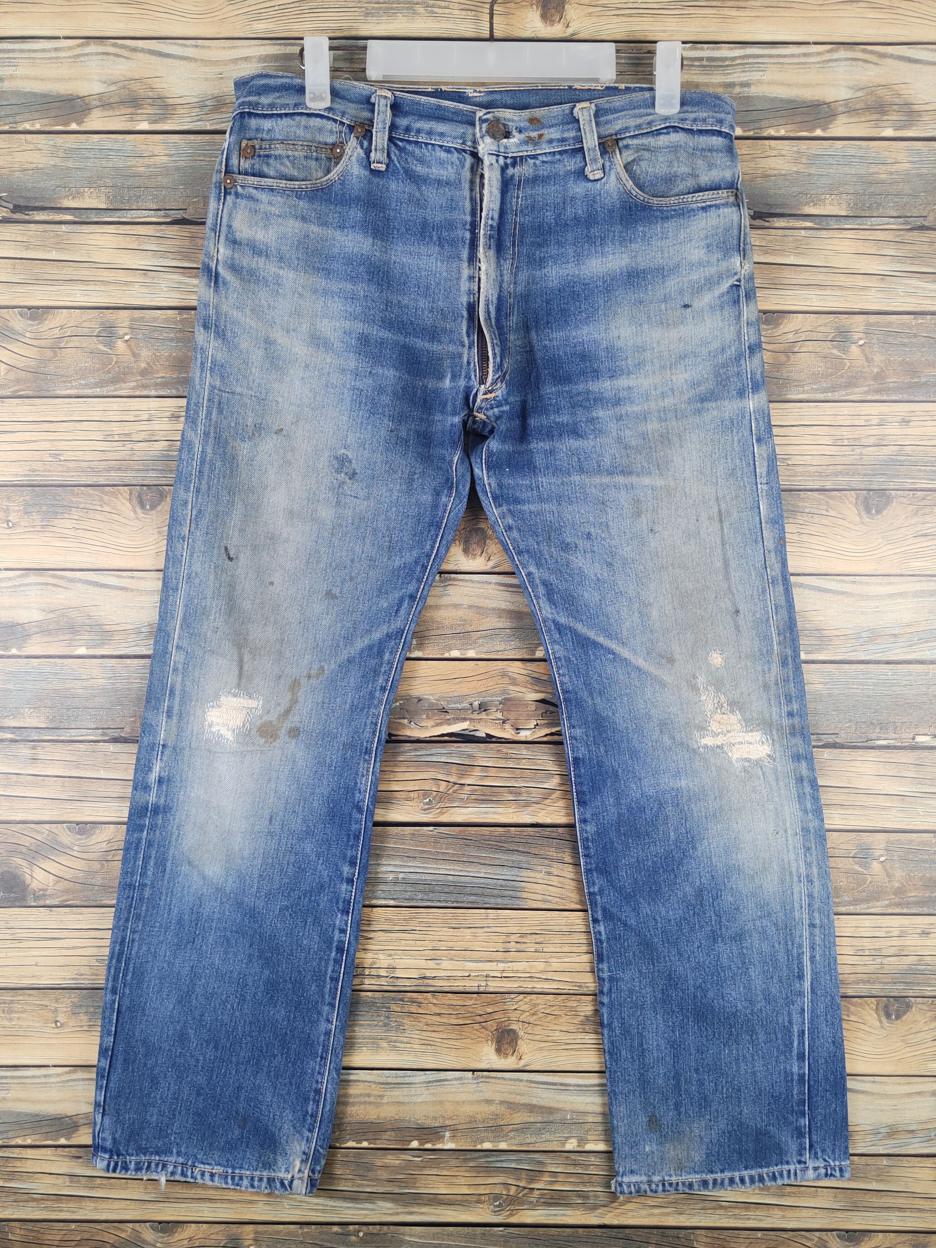 Bison vintage Blue Distressed Ripped denim Jeans #W1621