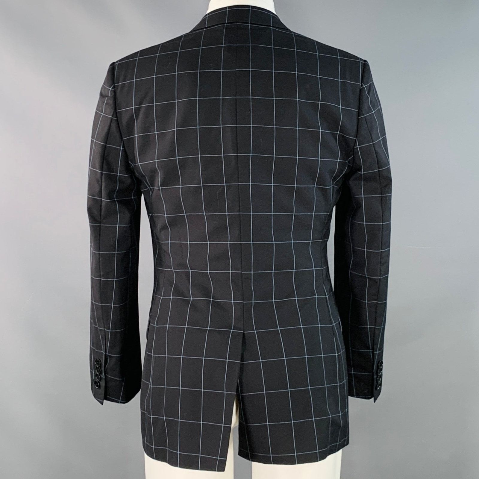 Paul Smith Size 38 Black Blue Window Pane Wool Notch Lapel Sport Coat Size 38R - 3 Thumbnail