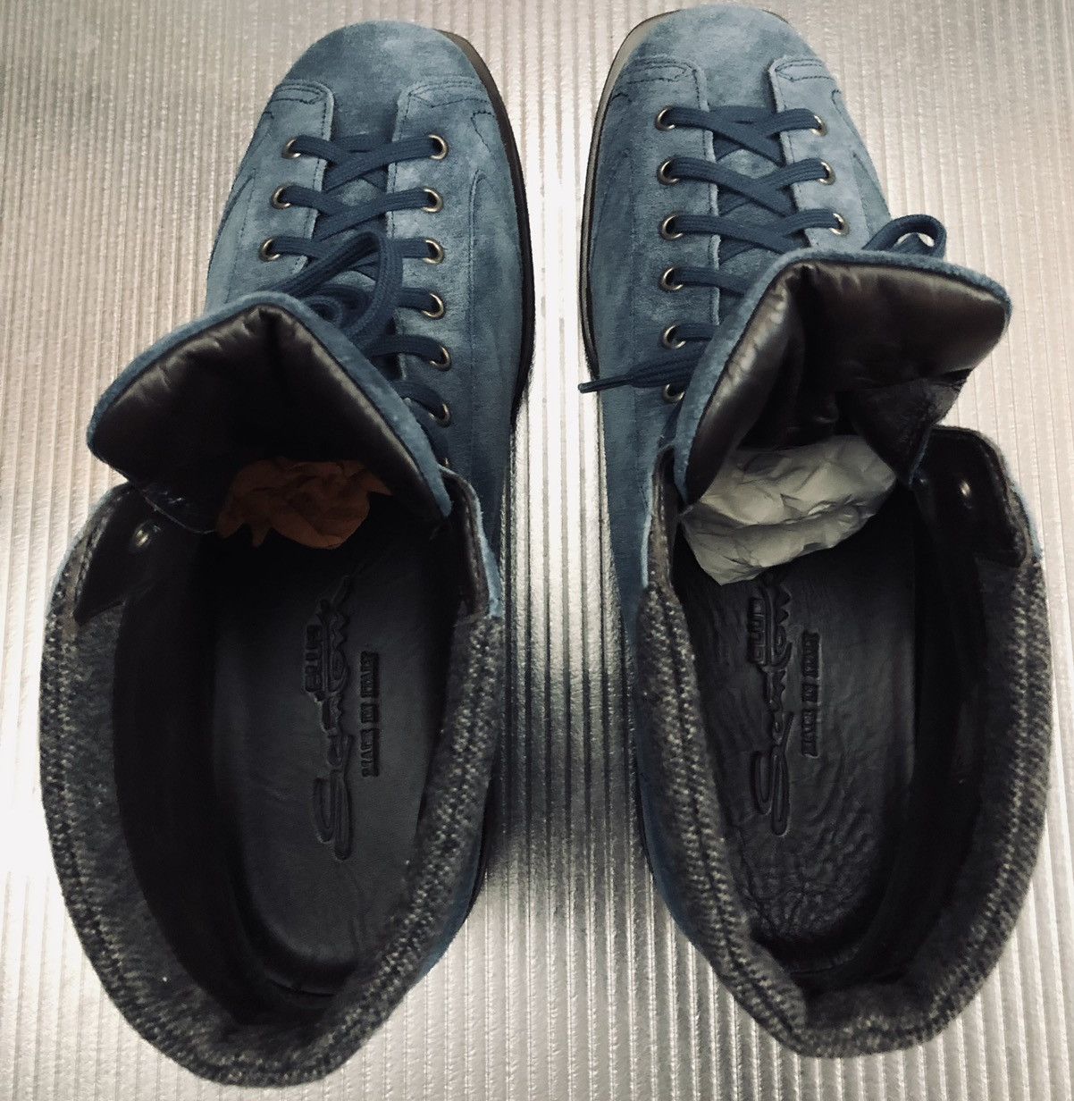 Santoni Santoni 🇮🇹 blue suede wool trim alpine rugged hikers 10 NEW Size US 10 / EU 43 - 6 Thumbnail