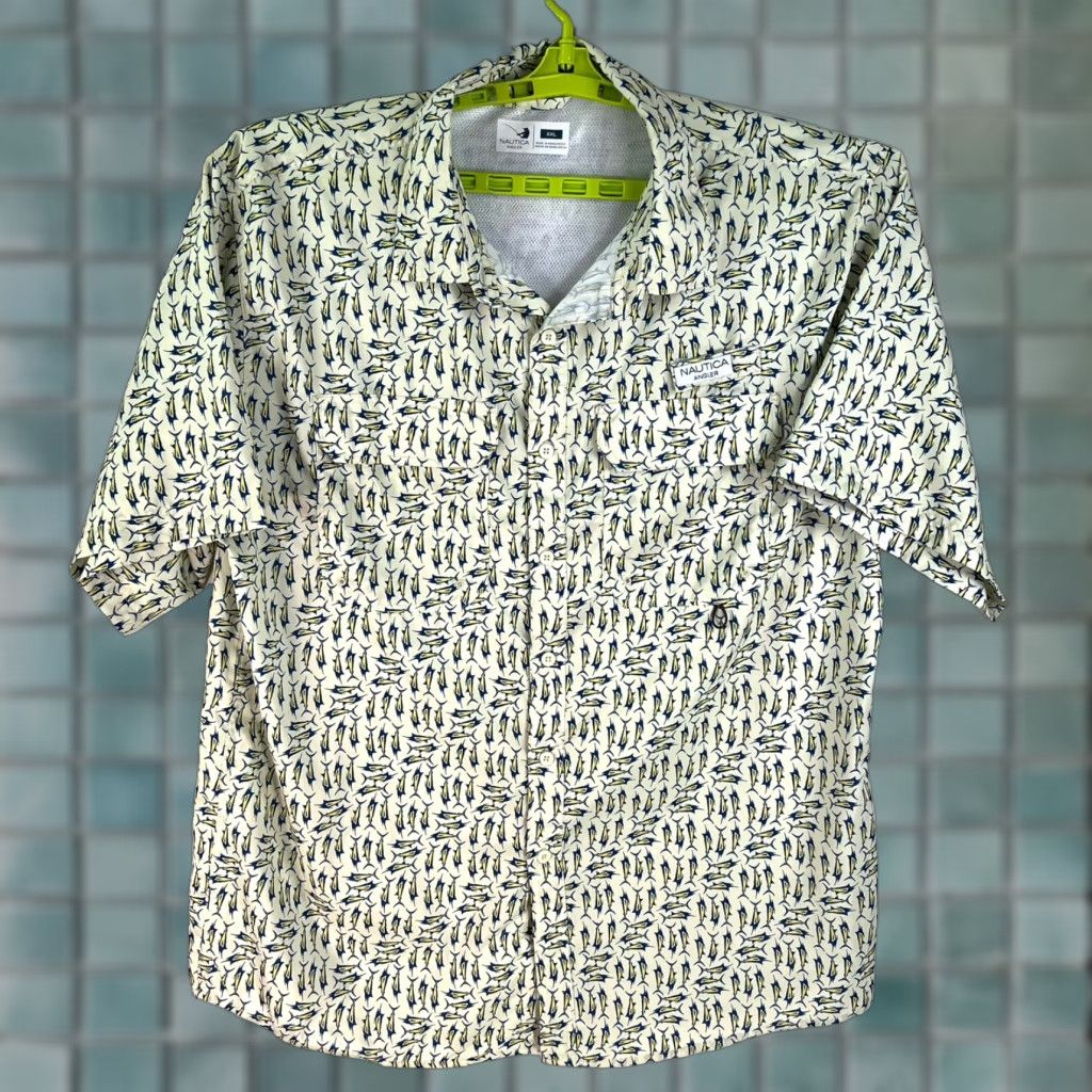 Nautica VINTAGE Nautica Shirt Mens XXL Ivory Swordfish Pocket Button-Up Beach Fishing Casual 90s Mens Size US XXL / EU 58 / 5 - 1 Thumbnail