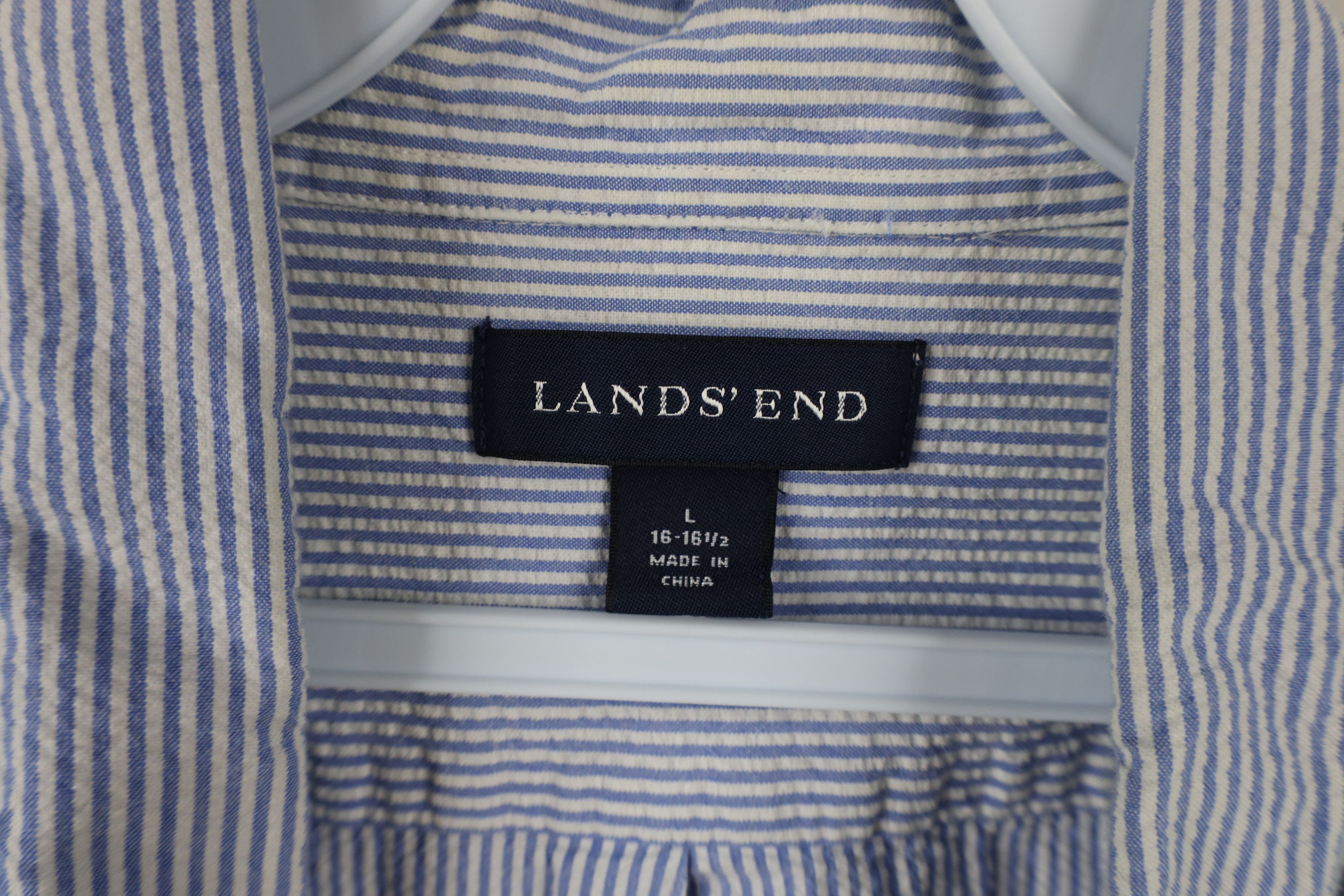 Lands' End × Vintage Vintage Lands End Seer Sucker Short Sleeve Button Down Shirt Size US L / EU 52-54 / 3 - 4 Thumbnail