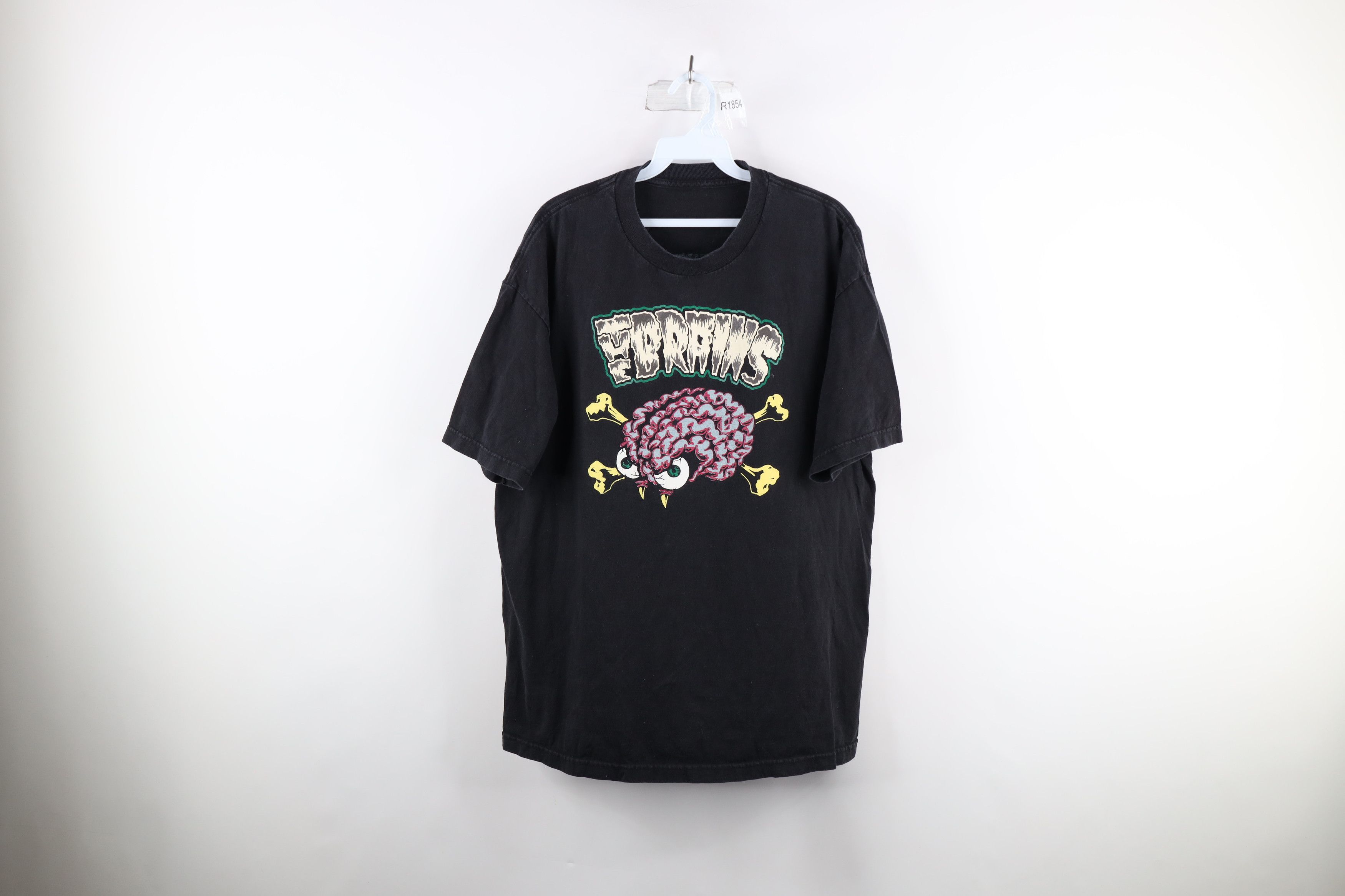 image of Vintage Brains No Brain No Pain Band T-Shirt Black Cotton, Men's (Size XL)