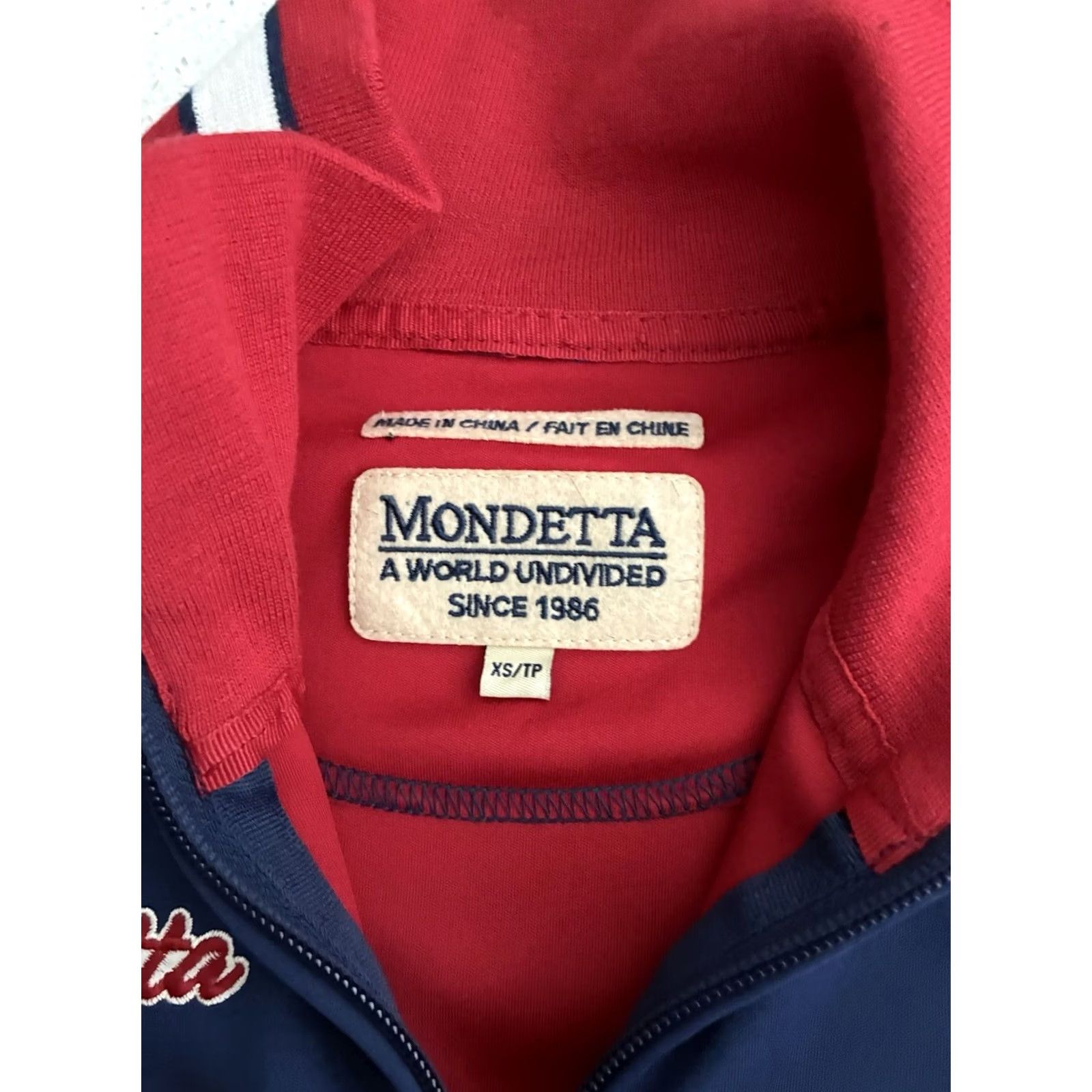 Vintage MONDETTA Track Jacket Men XS Blue USA Olympic Patch Full Zip Varsity Jacket Elastic Waist Short Jacket Solid Pattern Men Size US XS / EU 42 / 0 - 5 Thumbnail