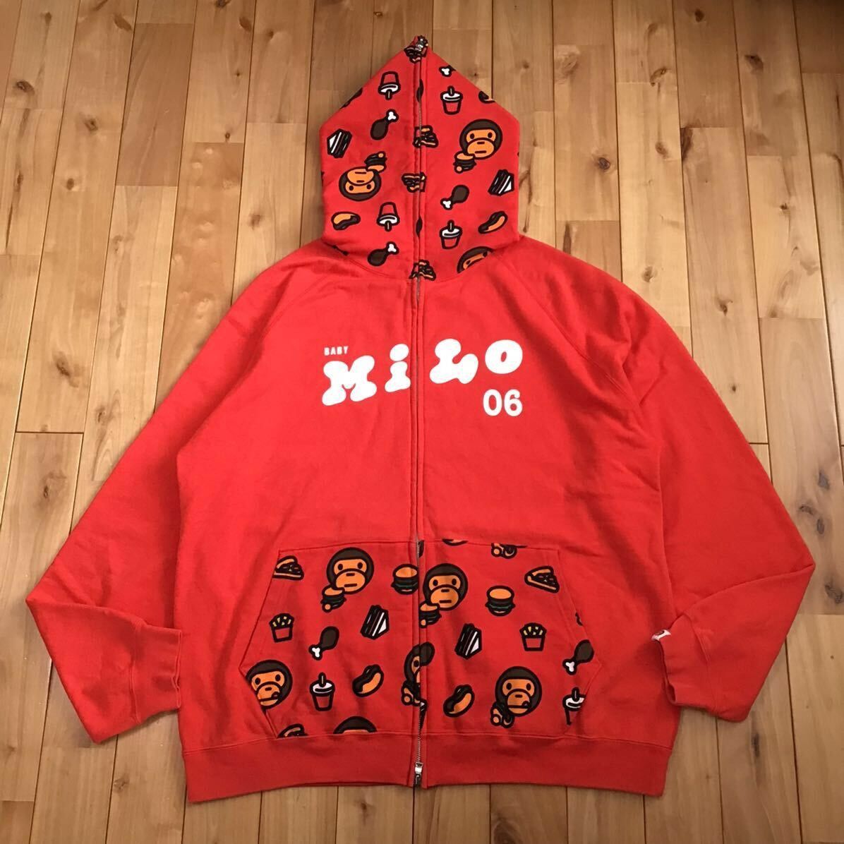 image of 2006 Bape Milo Full Zip Hoodie A Bathing Ape Nigo in Red, Men's (Size XL)