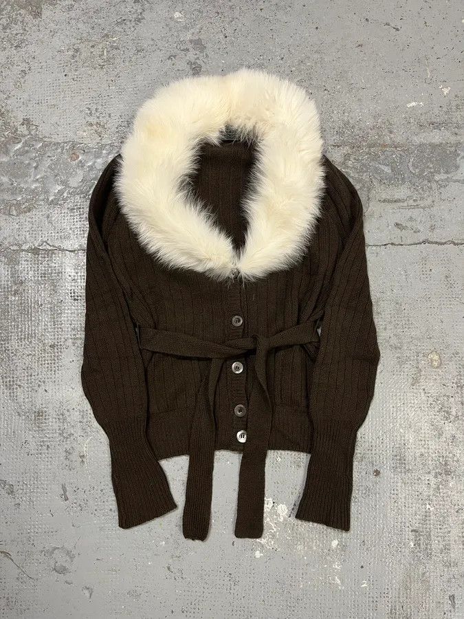 Prada 2000s Prada Brown Fur Collar Cardigan Sweater Size M / US 6-8 / IT 42-44 - 4 Thumbnail