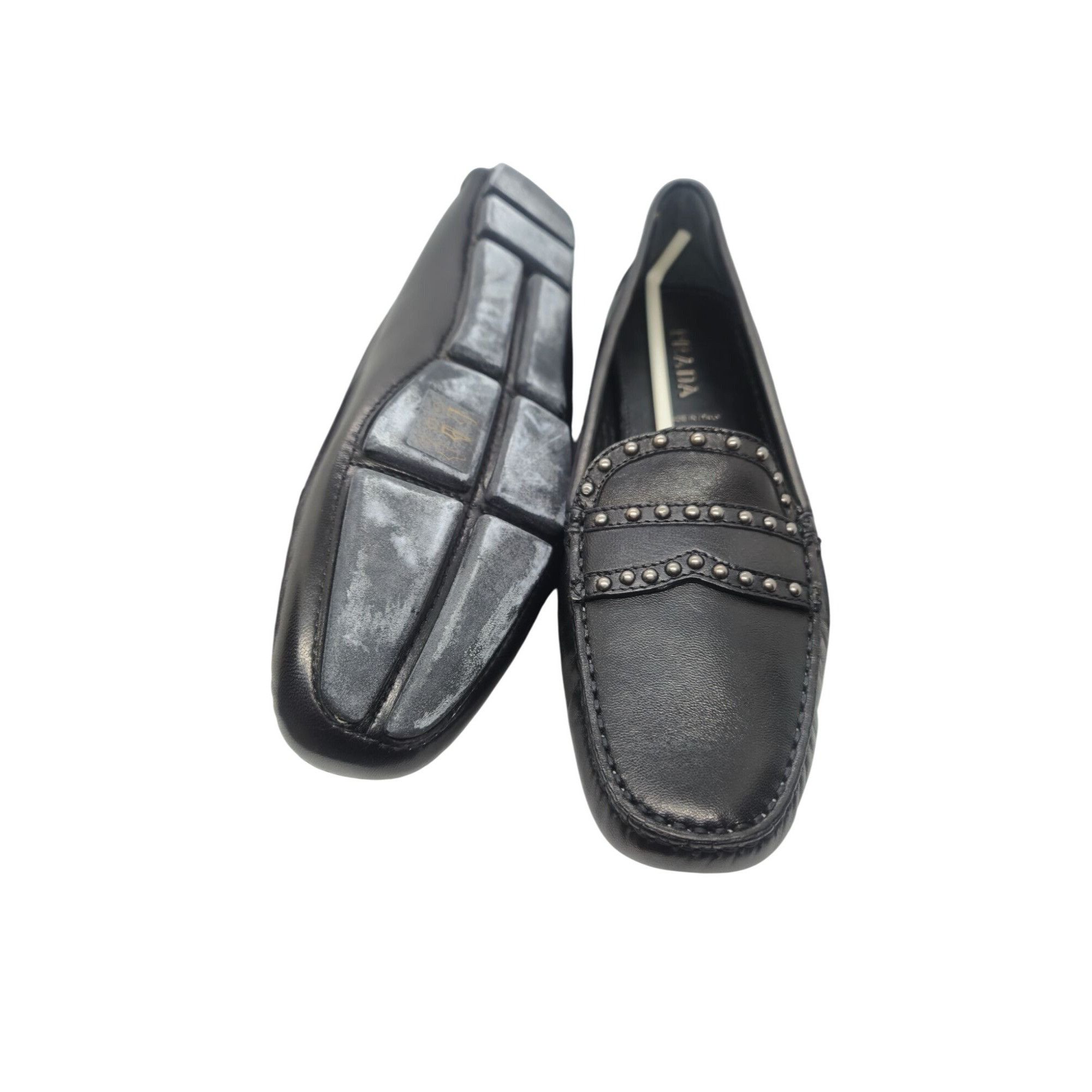 Prada Prada Womens Black Leather Studded Loafers Size 39 original Size US 9 / IT 39 - 3 Thumbnail