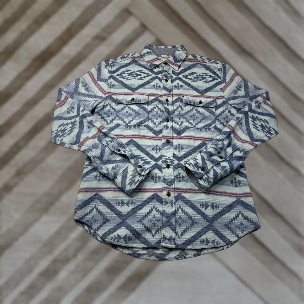 Faherty Faherty Shirt Mens S Aztec Geometric Cotton Flannel Button Up Long Sleeve Collared Spread Pockets Multicolor Size US S / EU 44-46 / 1 - 1 Thumbnail