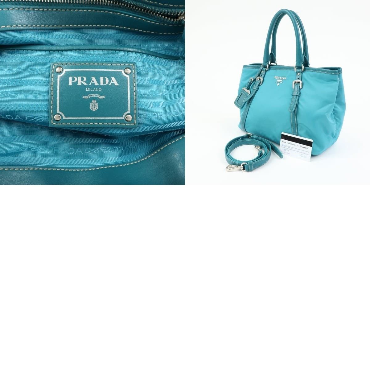 Prada Prada Nylon Leather Tote Blue Size ONE SIZE - 8 Thumbnail