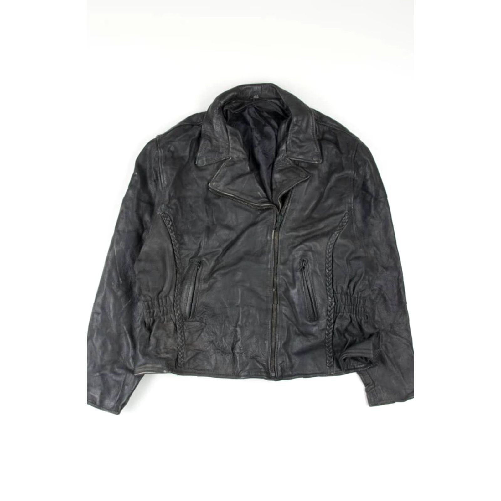Vintage VINTAGE Black Leather Motorcycle Jacket 5X-Large Biker Coat Classic Style Leather Jacket 5XL Mens Womens Boys Girls Size US XXL / EU 58 / 5 - 2 Thumbnail