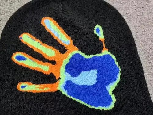 Other Mediocre Hand Palm Heatmap Graphic No Cuff Beanie Hat Black Size ONE SIZE - 2 Thumbnail
