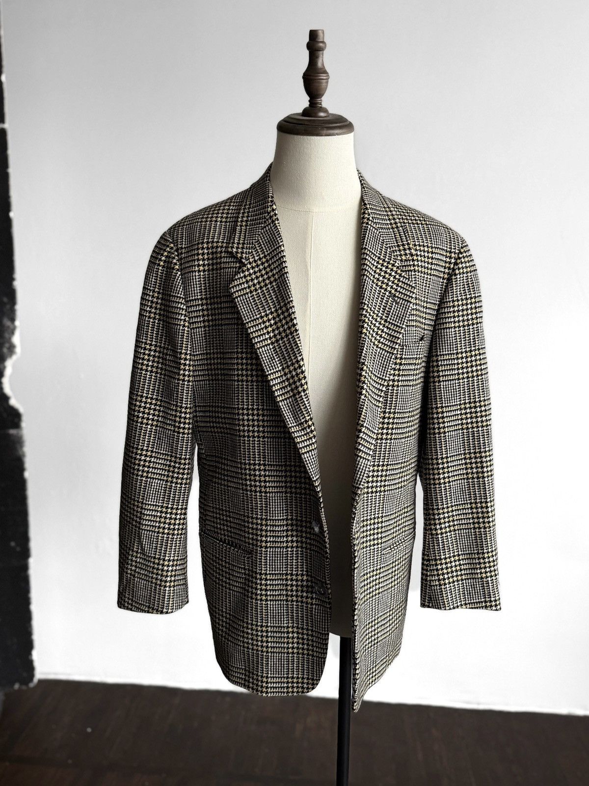 Valentino Valentino Mens Vintage Beige Houndstooth Check Wool Blazer Size 44S - 3 Thumbnail