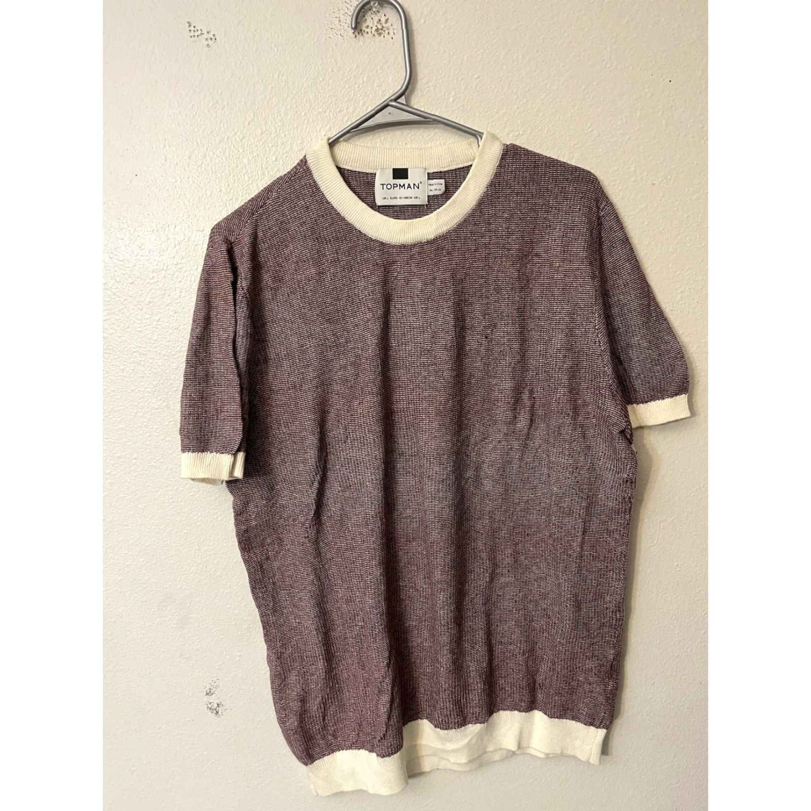Topman Topman Men’s T-Shirt Shirt Short Sleeve Solid Maroon Large Size L Classic Fit Basic 100% Cotton + Mens Size US L / EU 52-54 / 3 - 2 Thumbnail