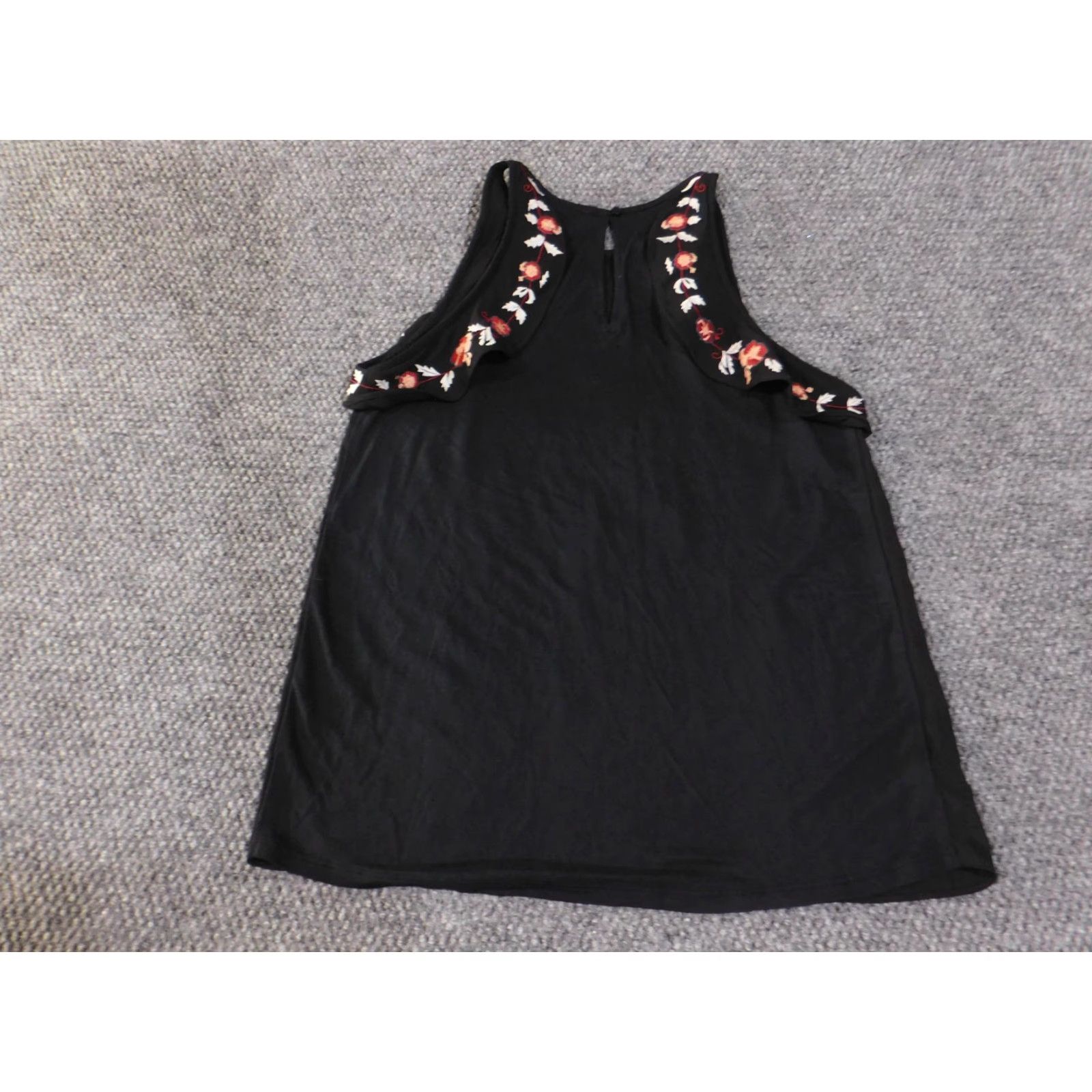 Loft LOFT Sleeveless Top Womens Small Black Embroidered Floral Ruffle Tank Blouse Size S / US 4 / IT 40 - 7 Thumbnail
