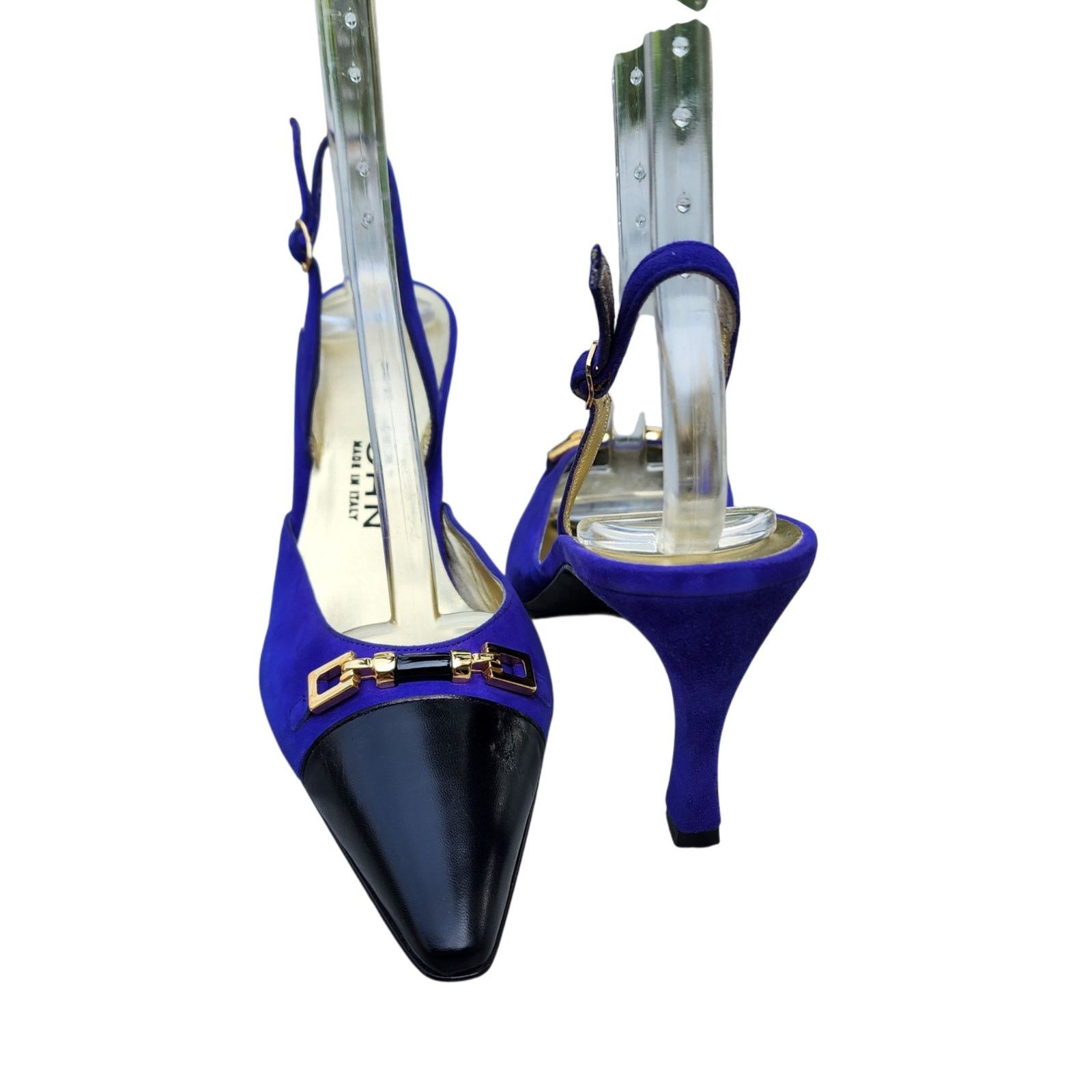Designer St. John Two Tone Suede Leather Buckle Ankle Strap Heels 7 Size US 7 / IT 37 - 8 Thumbnail