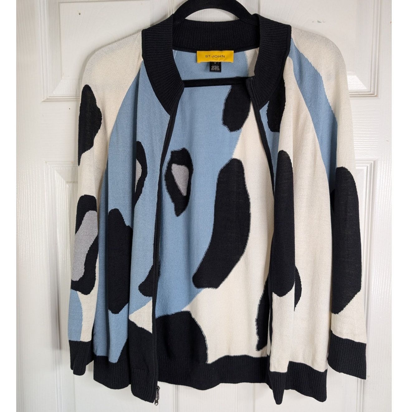 St. John St. John Yellow Label Geometric Knit Zip Up Bomber Sweater Size M / US 6-8 / IT 42-44 - 3 Thumbnail