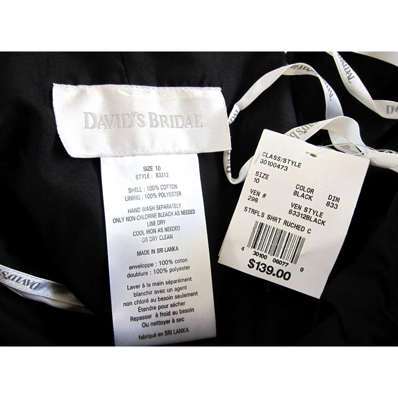 Vintage David's Bridal Black 100% Cotton Strapless Ruched Short Dress Woman Size 10 with Pockets Size 32" / US 10 / IT 46 - 3 Thumbnail