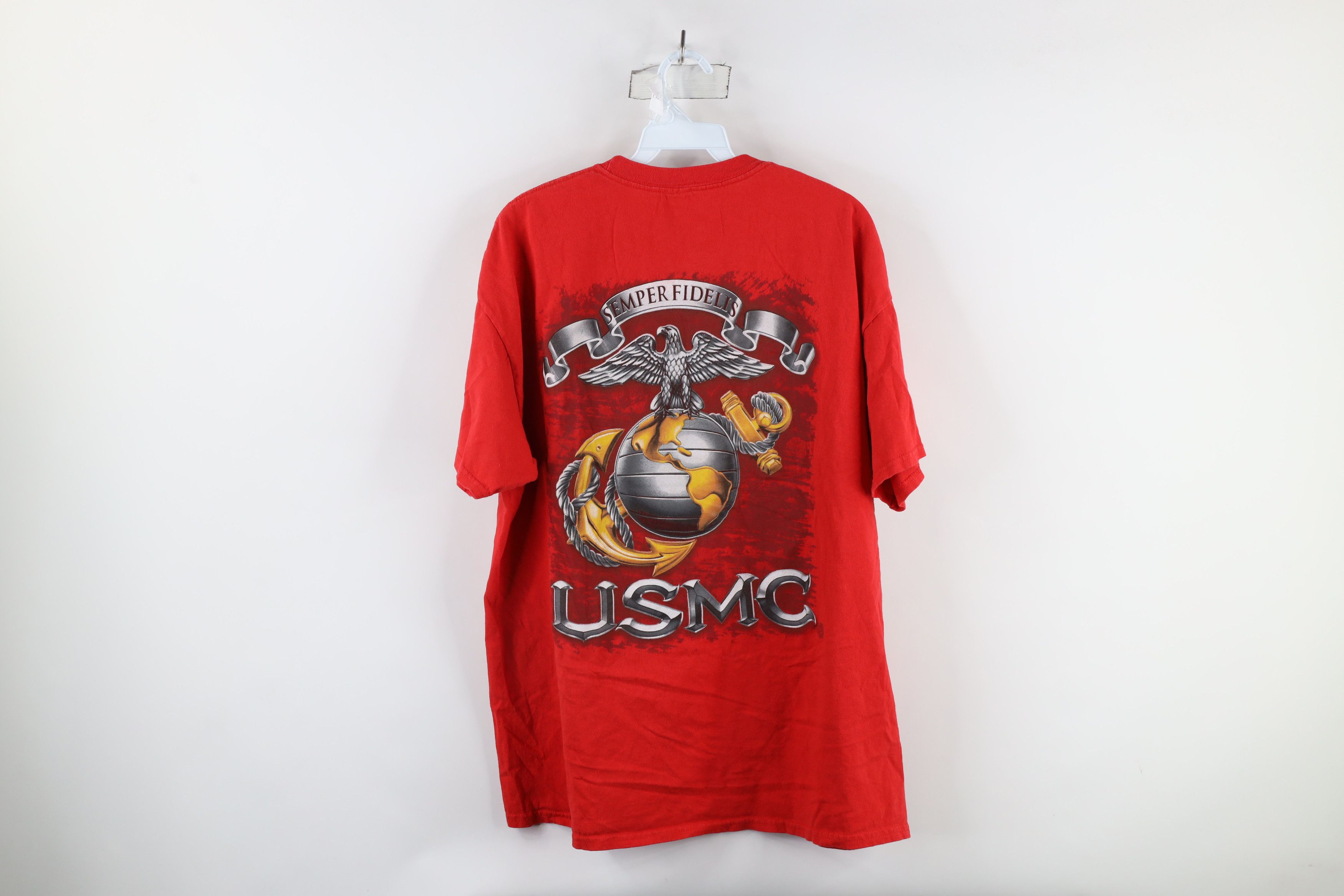 Vintage Vintage 90s Out USMC Marines Iron Sword T-Shirt Red Cotton Size US XL / EU 56 / 4 - 7 Thumbnail