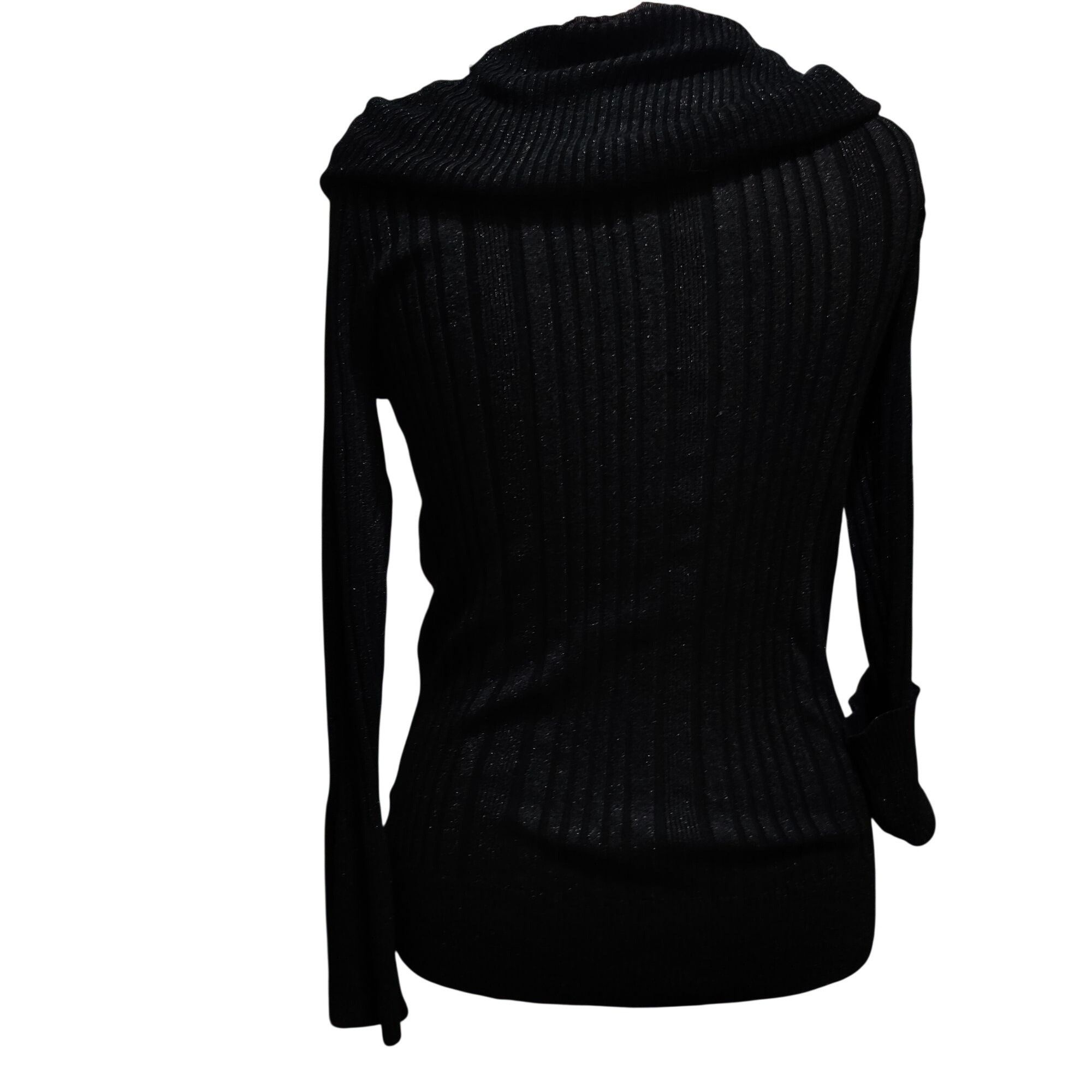 Other GNW L Womens Black Sweater Ribbed Metallic Cowl Neck Stretch Size L / US 10 / IT 46 - 4 Thumbnail