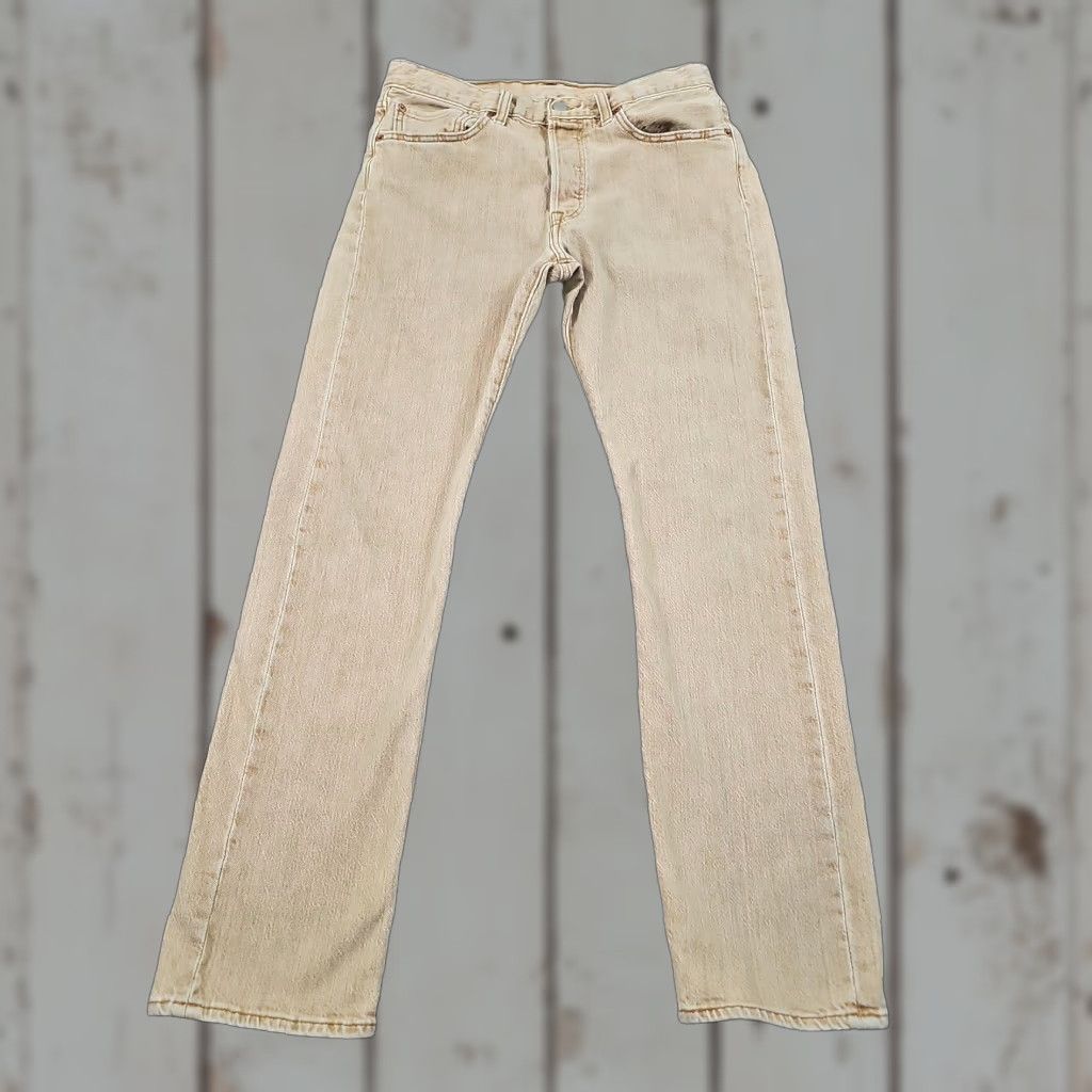 Levi's 501 Jeans Men's Regular Fit 31x32 Brown Light Wash Mid Rise Stretch Denim