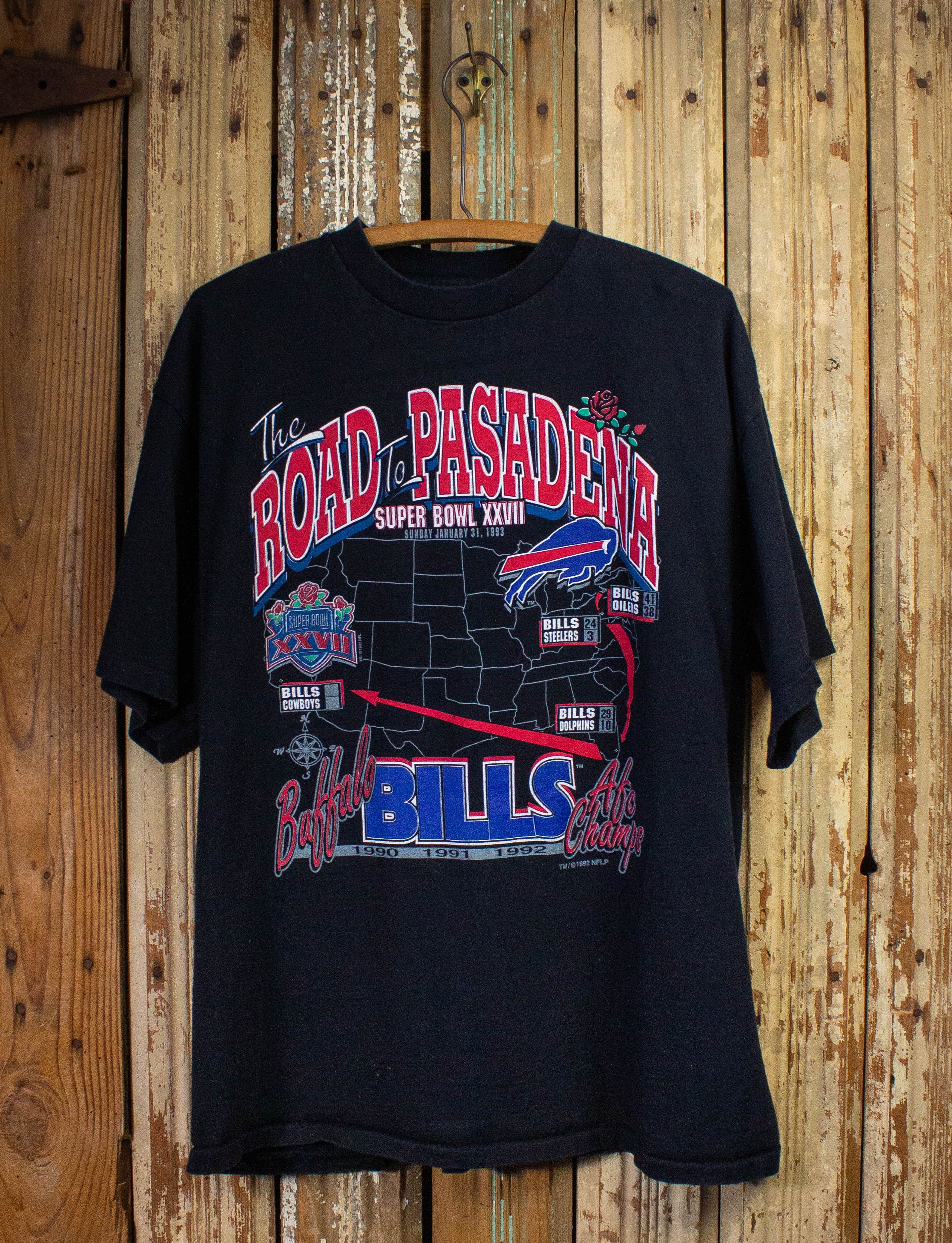 image of Vintage Superbowl Xxvii Road To Pasadena Graphic T Shirt 1993 in Black, Men's (Size 2XL)