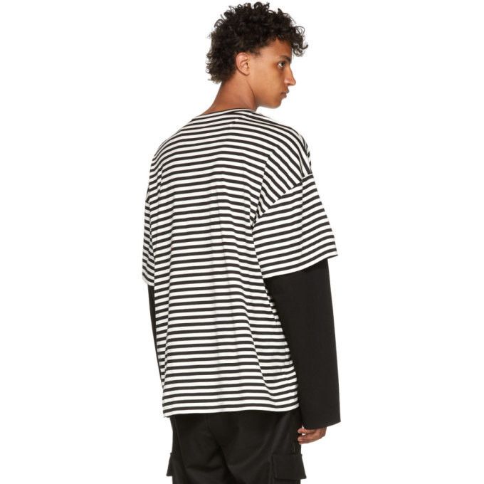 Juun.J Layered Sleeve Black & White Stripe Shirt Size US L / EU 52-54 / 3 - 2 Thumbnail