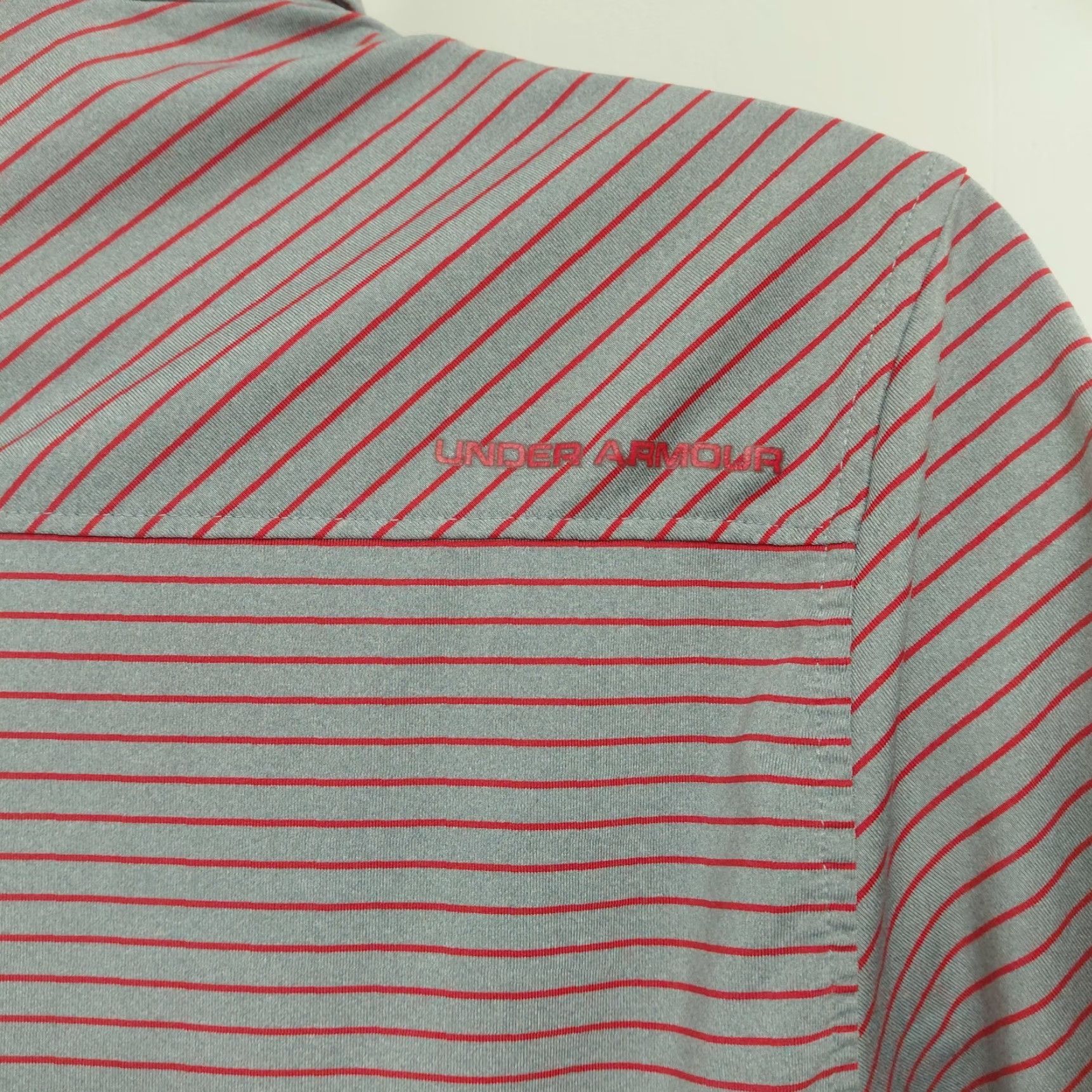 Under Armour Under Armour Polo Shirt Mens Size Medium Gray/Red Golf HeatGear Striped Size US M / EU 48-50 / 2 - 6 Thumbnail
