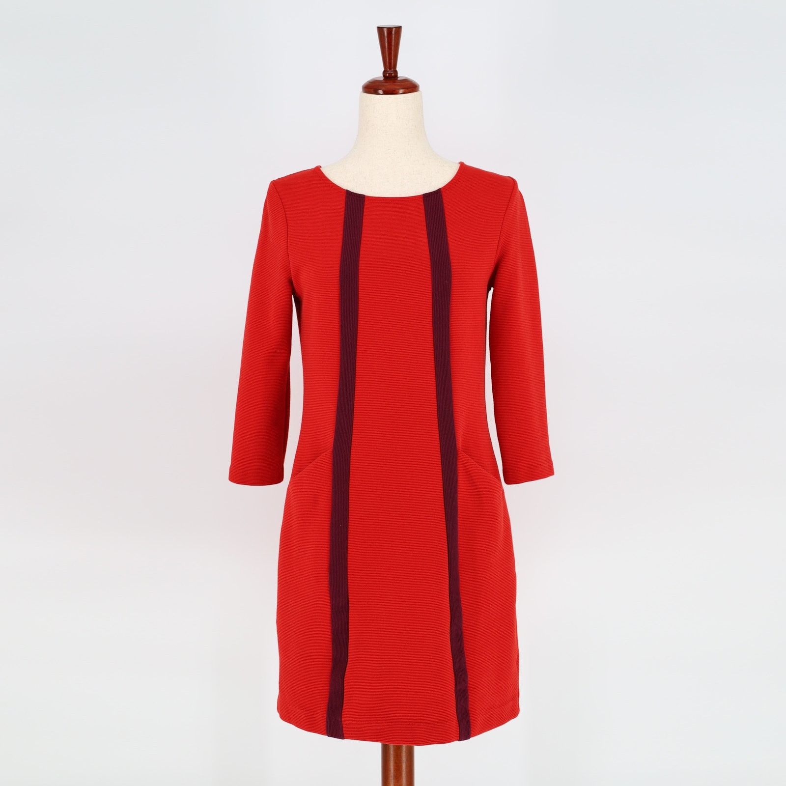 Boden Boden Women Red Ribbed Colorblock A-line Mini Dress Size 4L Size S / US 4 / IT 40 - 2 Thumbnail