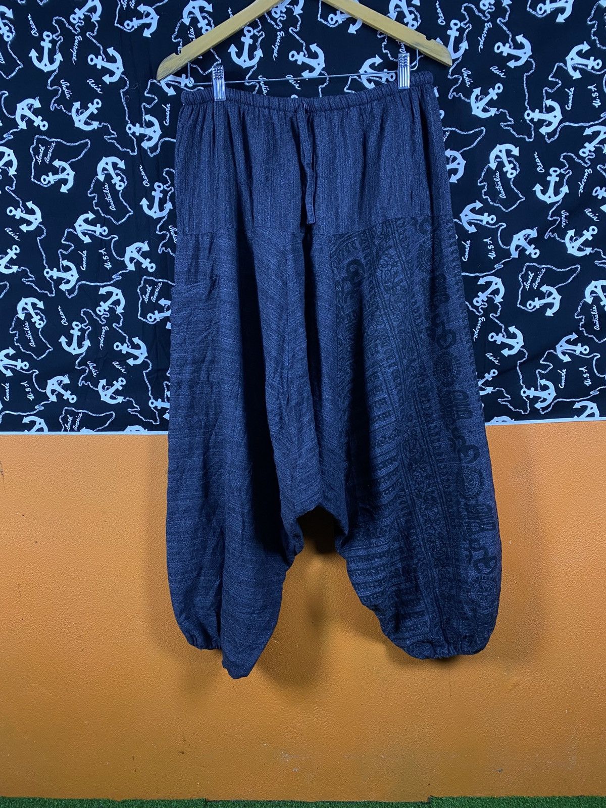 Japanese Brand Charcoal Grey Cotton Harem Pants Relaxed Drop-Crotch Elastic Size US 28 / EU 44 - 3 Thumbnail