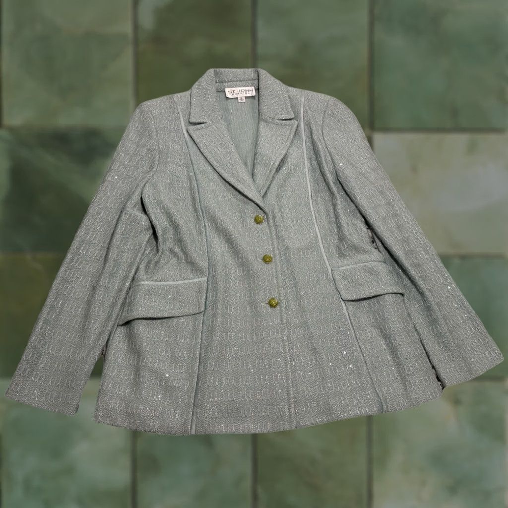 St. John St. John Evening Jacket Seafoam Knit Metallic Blazer Size 10 Womens Seafoam Knit Metallic Blazer 10 Size L / US 10 / IT 46 - 1 Thumbnail