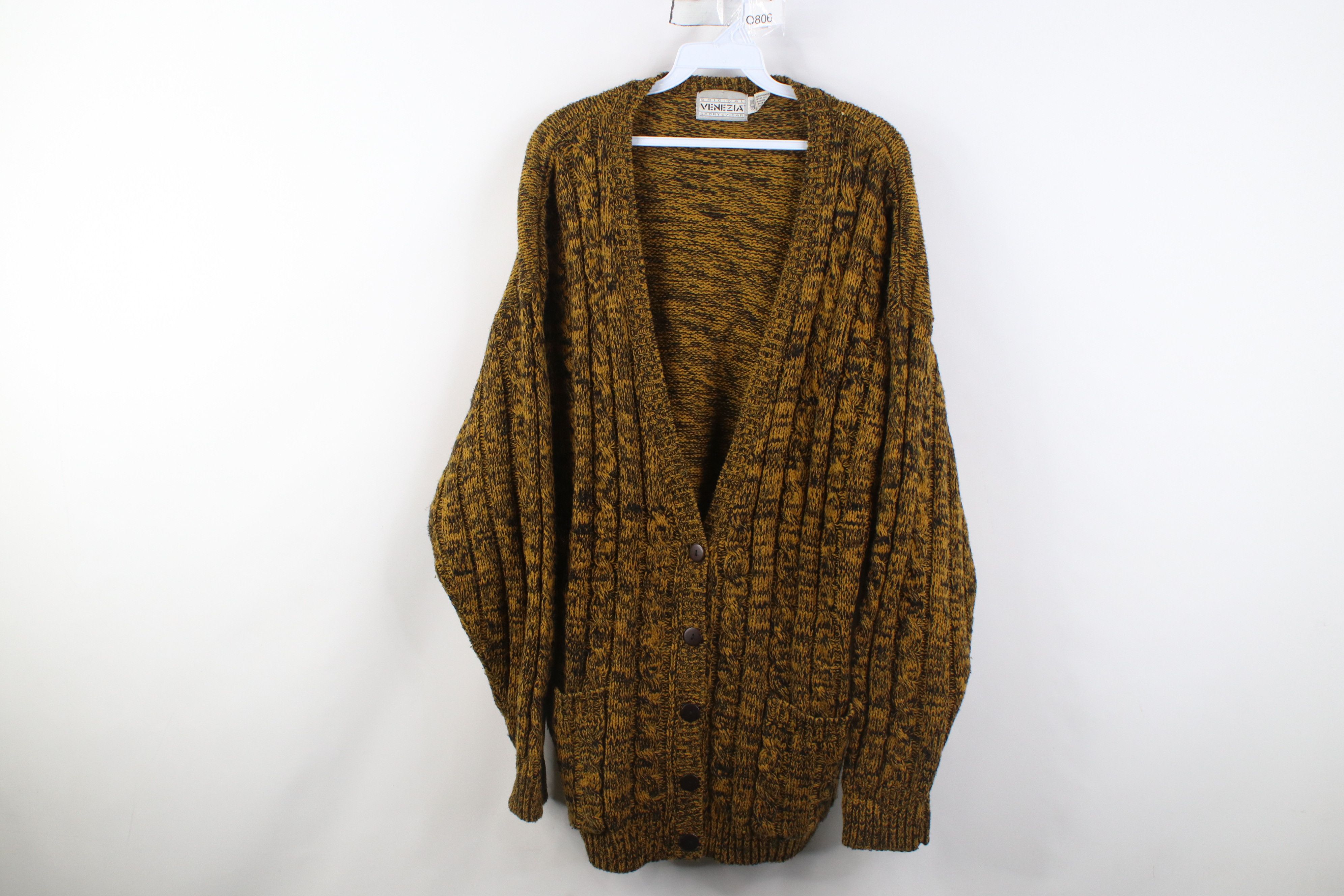 Vintage Vintage 90s Streetwear Chunky Knit Cardigan Sweater Yellow Size XXL / US 16-18 / IT 52-54 - 1 Thumbnail