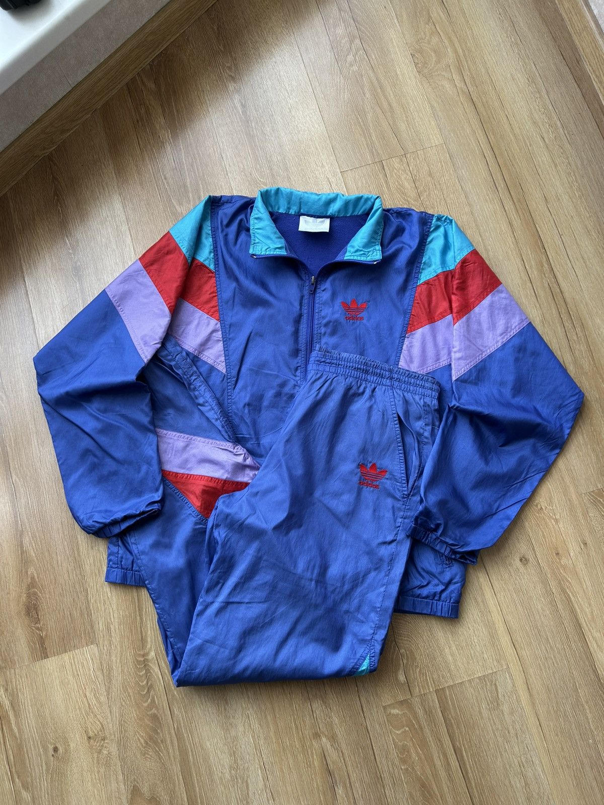 Adidas Vintage 80s Adidas Trefoil Y2K Retro Nylon Track Suit Size US L / EU 52-54 / 3 - 3 Thumbnail