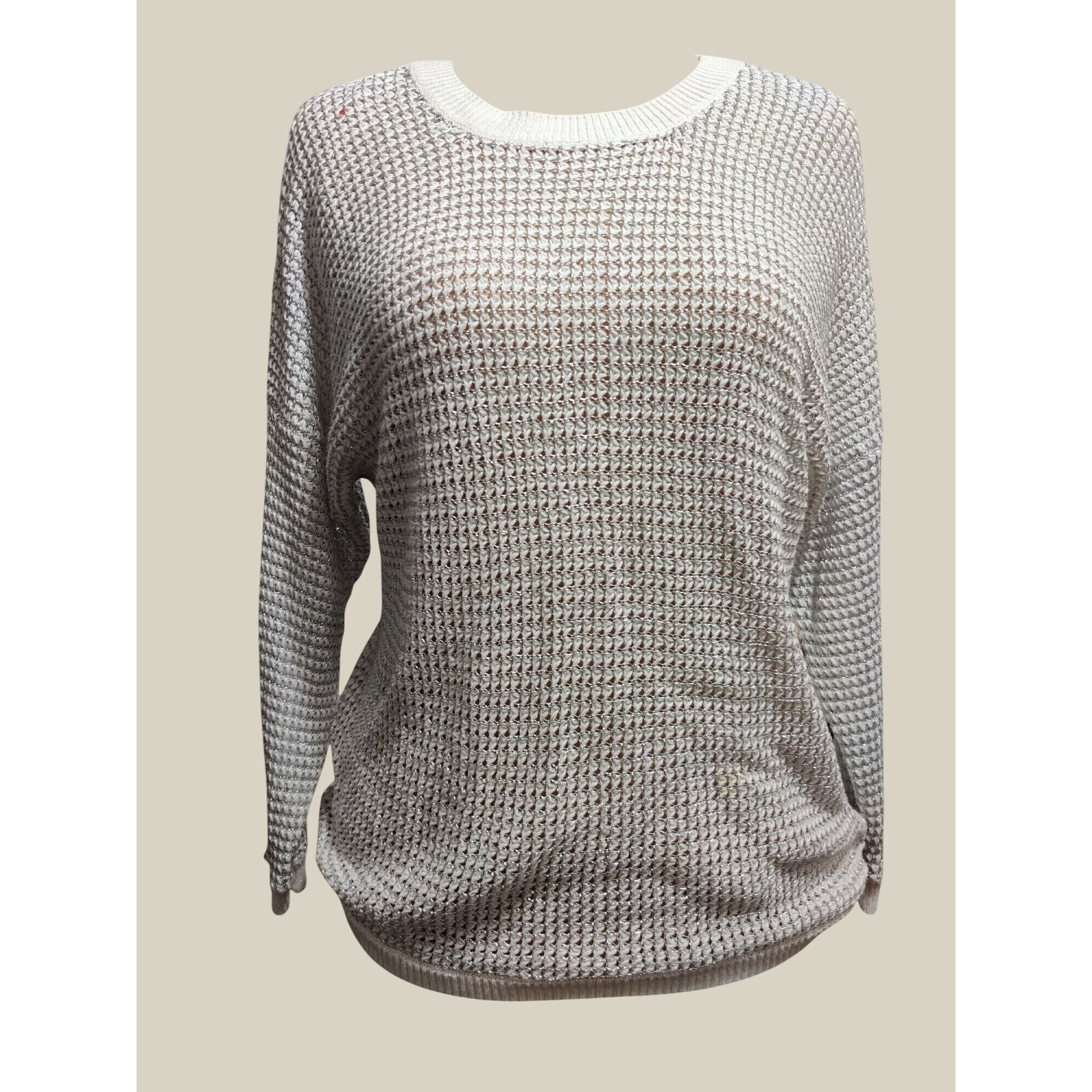 Apt. 9 APT 9 L Womens Sweater White Silver Metallic Knit Sheer Pull Size L / US 10 / IT 46 - 1 Thumbnail