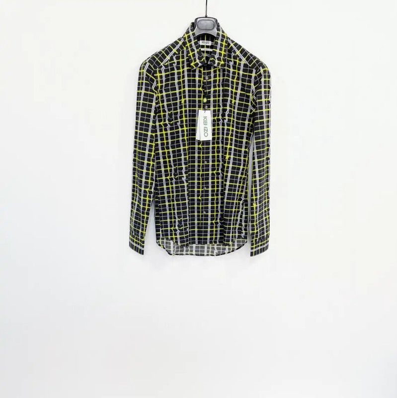Kenzo KENZO Black Cotton Check Long Sleeve Shirt 0089 Size US M / EU 48-50 / 2 - 1 Thumbnail