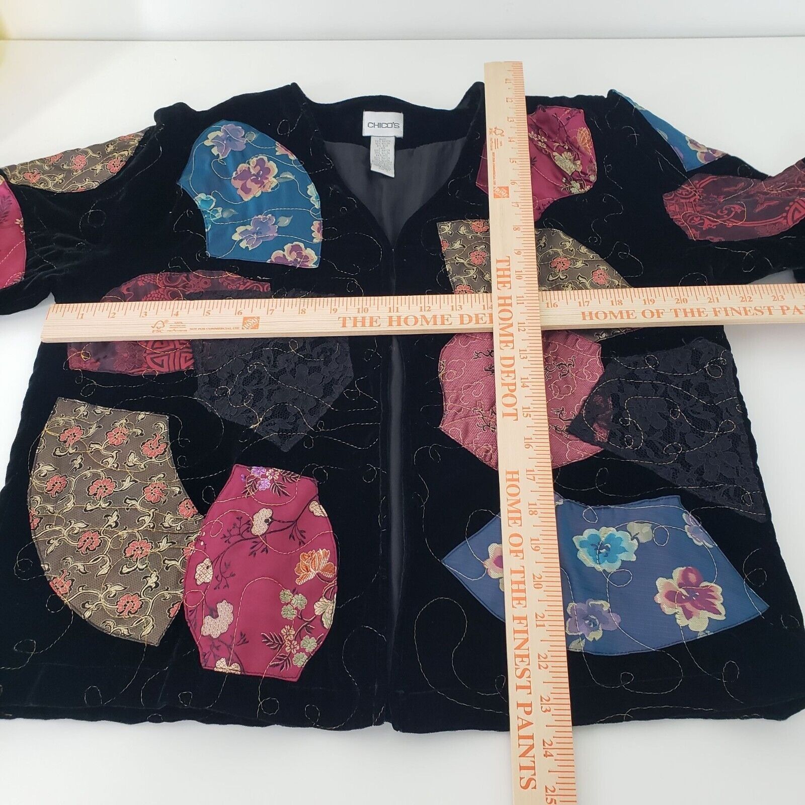 Designer Chicos 1 Velvet Floral Asian Patchwork Jacket Womens Size S Size S / US 4 / IT 40 - 8 Thumbnail