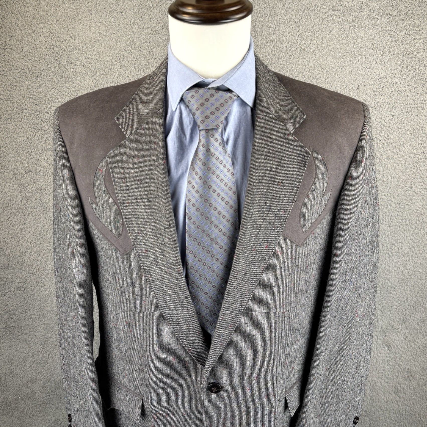 YOKE VINTAGE Circle S Mens Western Blazer 44L Gray Tweed Rockabilly Cowboy Jacket Size 44R - 3 Thumbnail