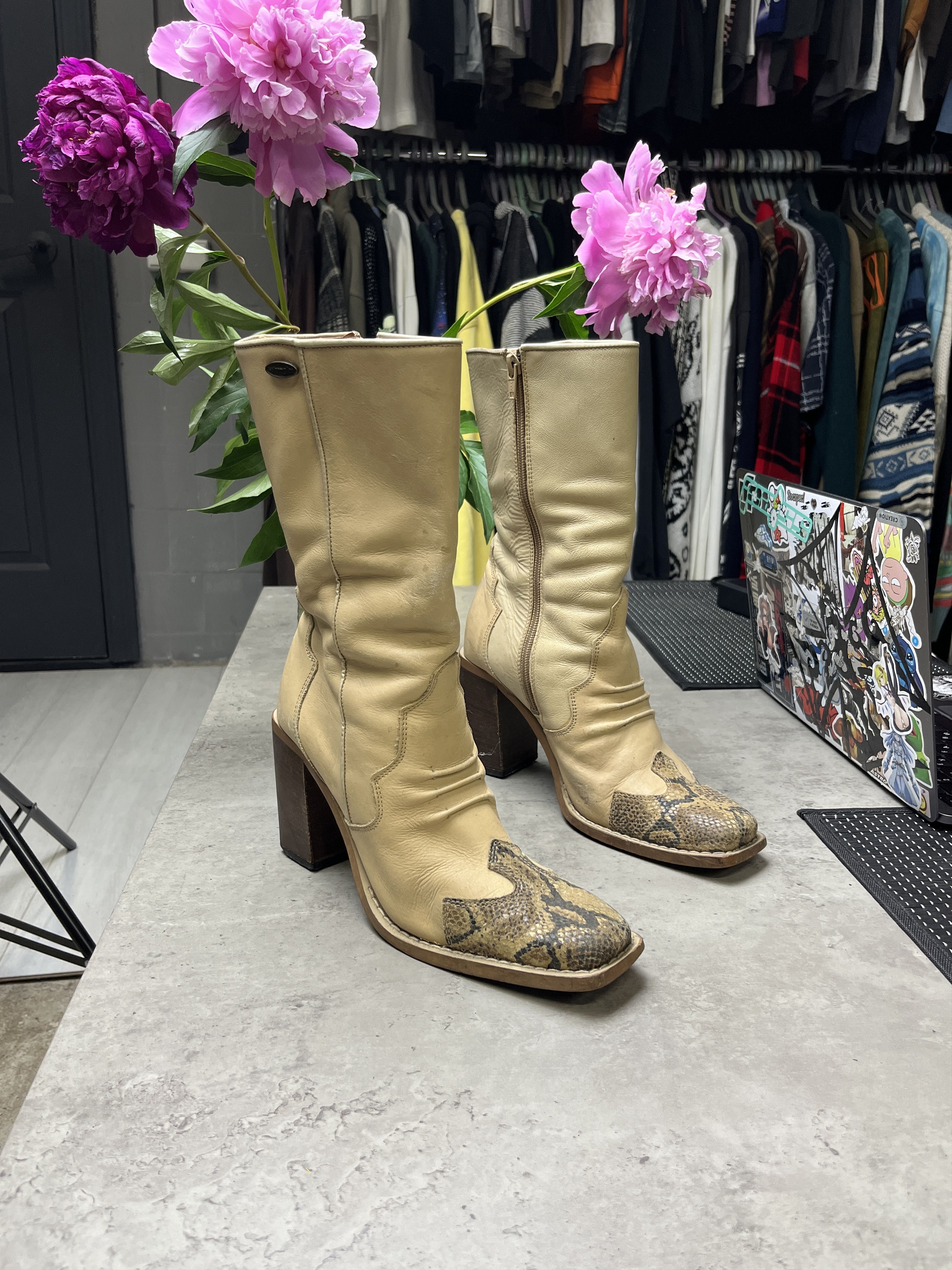 Wrangler 1990s WRANGLER WESTERN SNAKESKIN TOE HEEL FADED BOOTS - 5123 Size US 6 / EU 39 - 5 Thumbnail