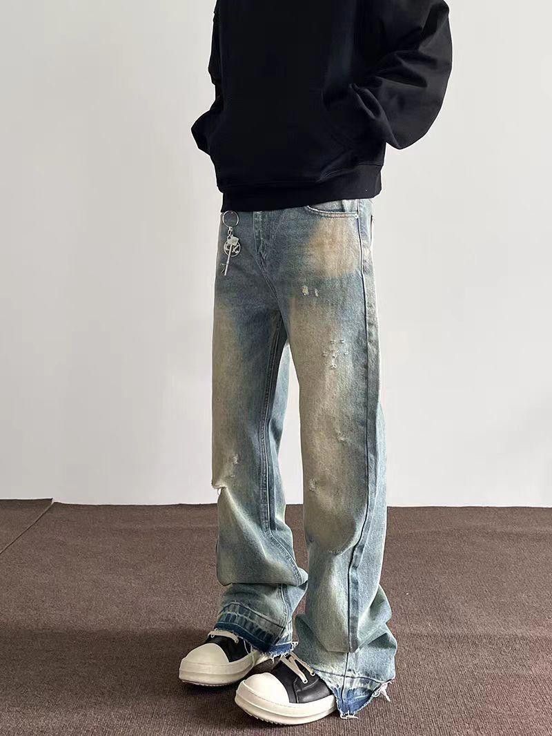 Blue Washed Wide Leg Denim Jeans