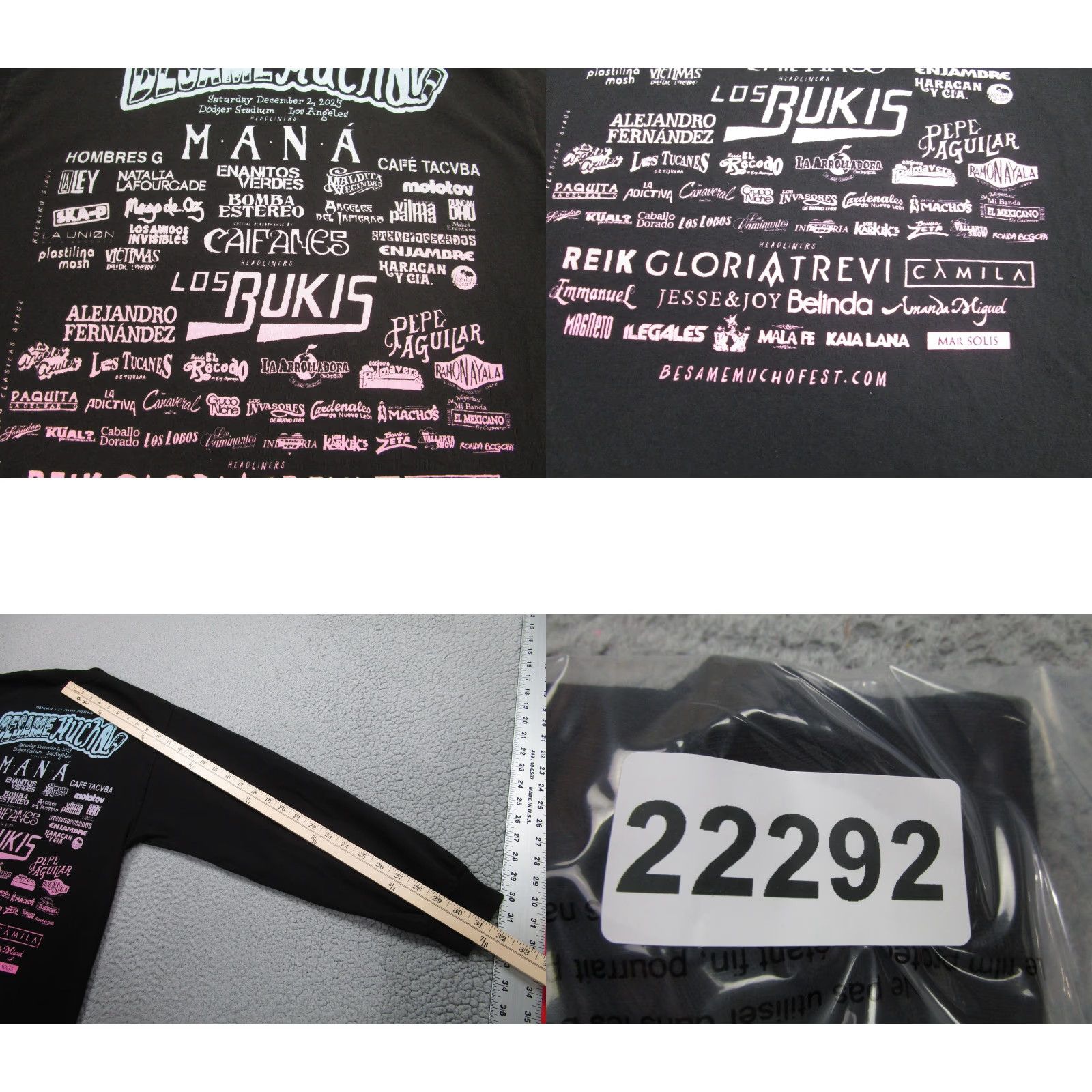 Gildan Besame Mucho Fest Shirt Mens Large Black 2023 LA Lineup Mana Los Bukis Concert Size US L / EU 52-54 / 3 - 9 Thumbnail